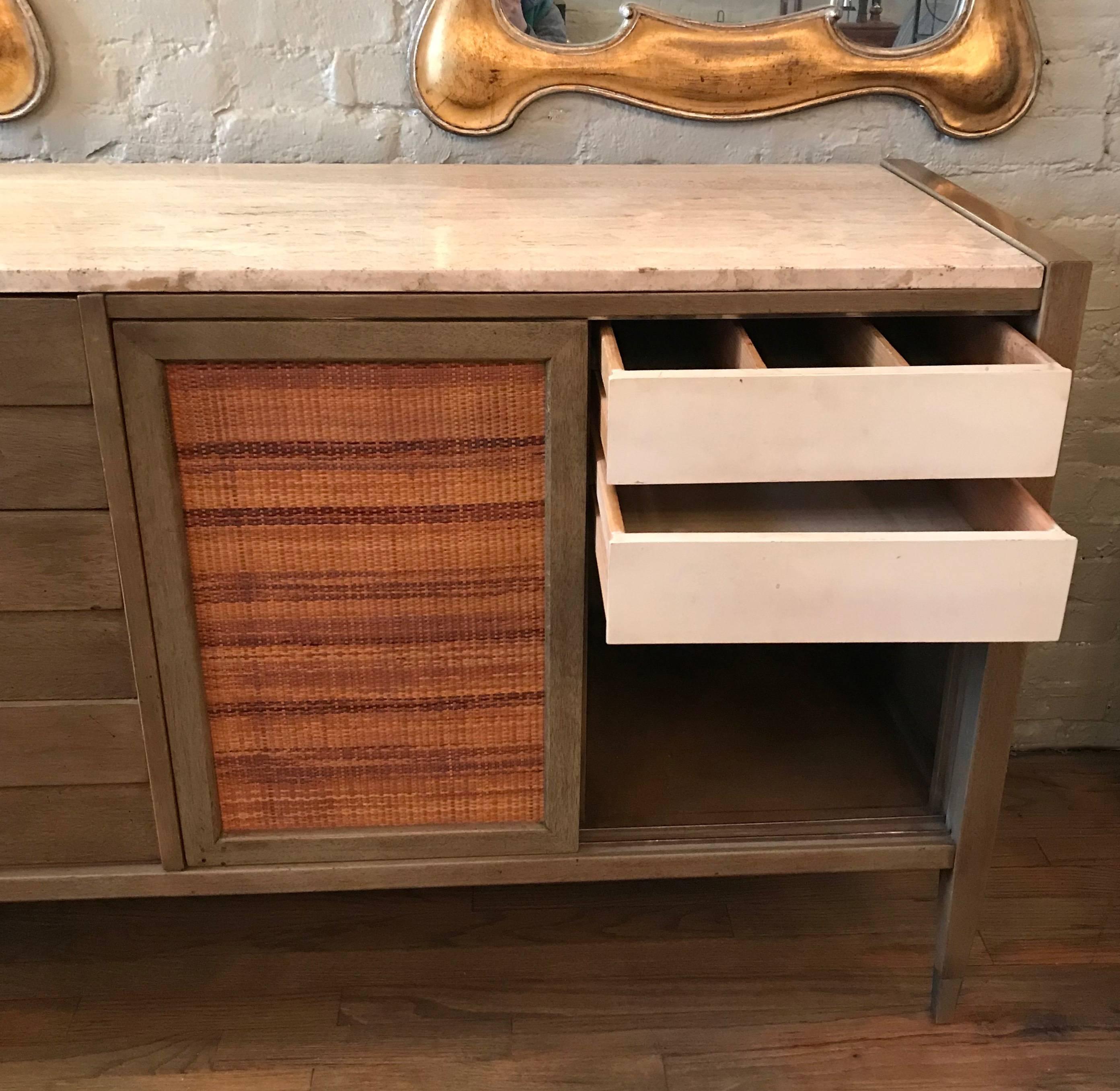 Mahogany and Travertine Credenza Sideboard by American of Martinsville 2