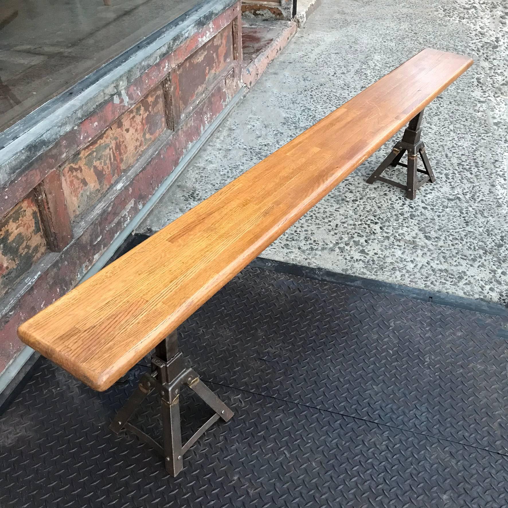 Custom Industrial Reclaimed Oak and Cast Iron Bench In Excellent Condition In Brooklyn, NY