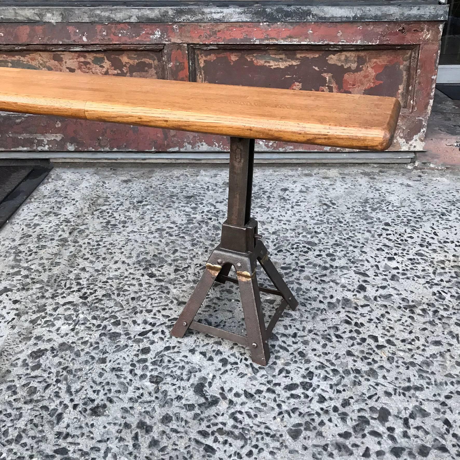 Early 20th Century Custom Industrial Reclaimed Oak and Cast Iron Bench