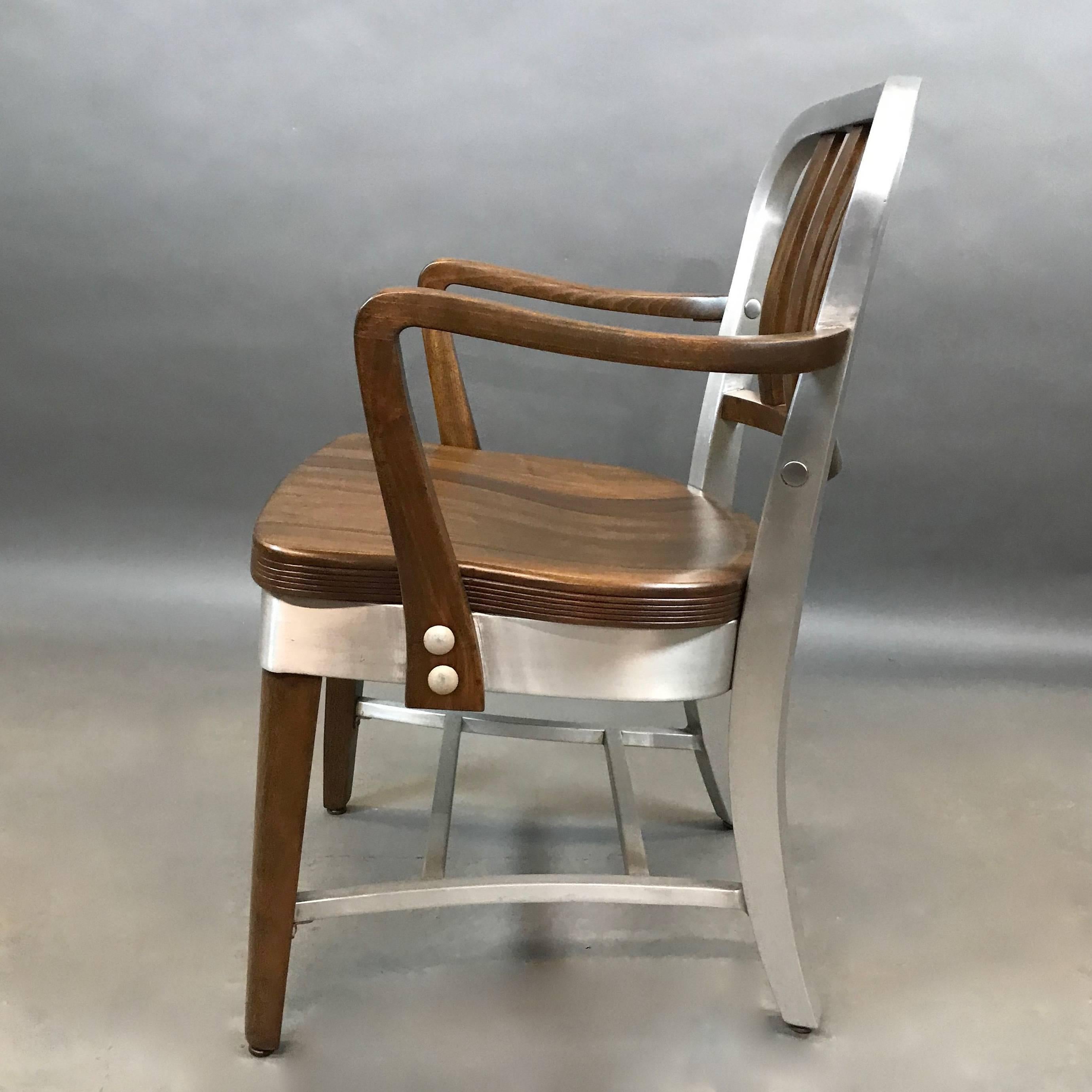 Classic, Shaw Walker armchair features a brushed aluminum frame with maple seat, arms, front legs and slat backrest. We have a variety of Shaw Walker chairs listed separately.