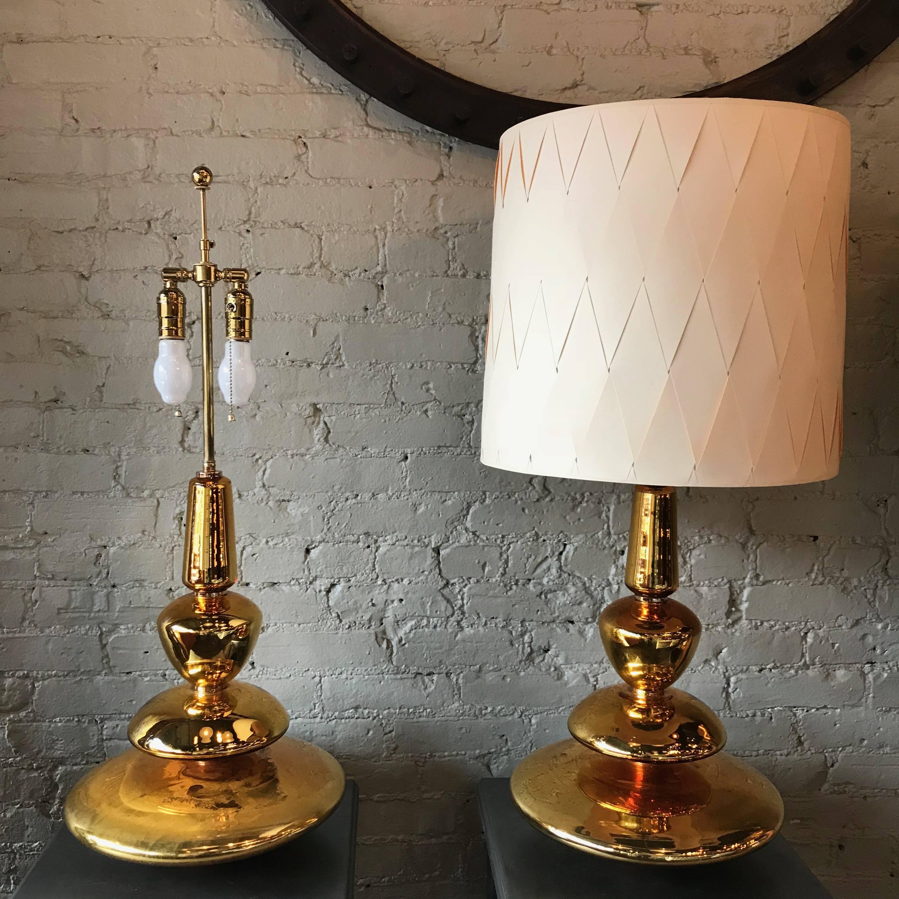 Brass Pair of Hollywood Regency Gold Mercury Glass Table Lamps