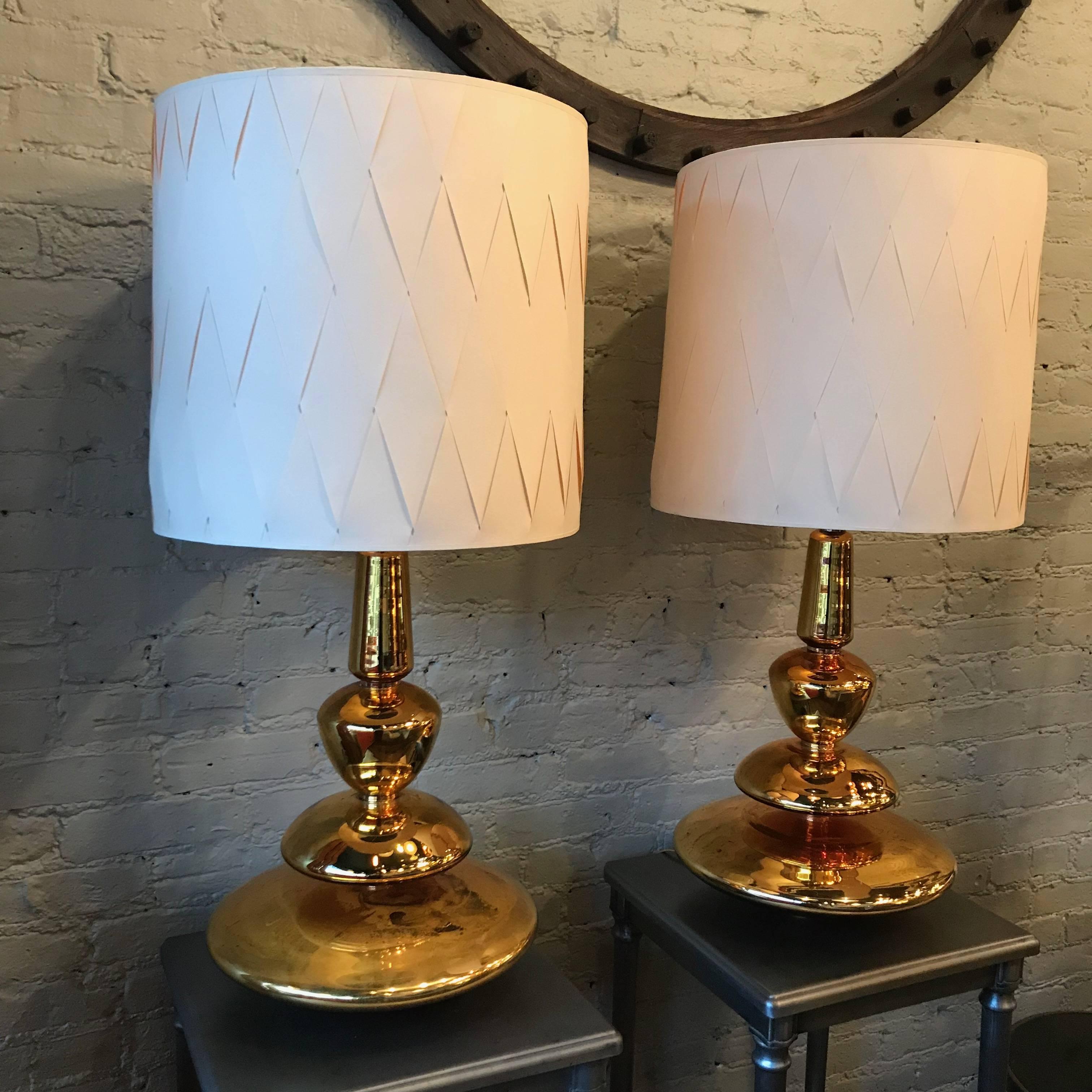 American Pair of Hollywood Regency Gold Mercury Glass Table Lamps