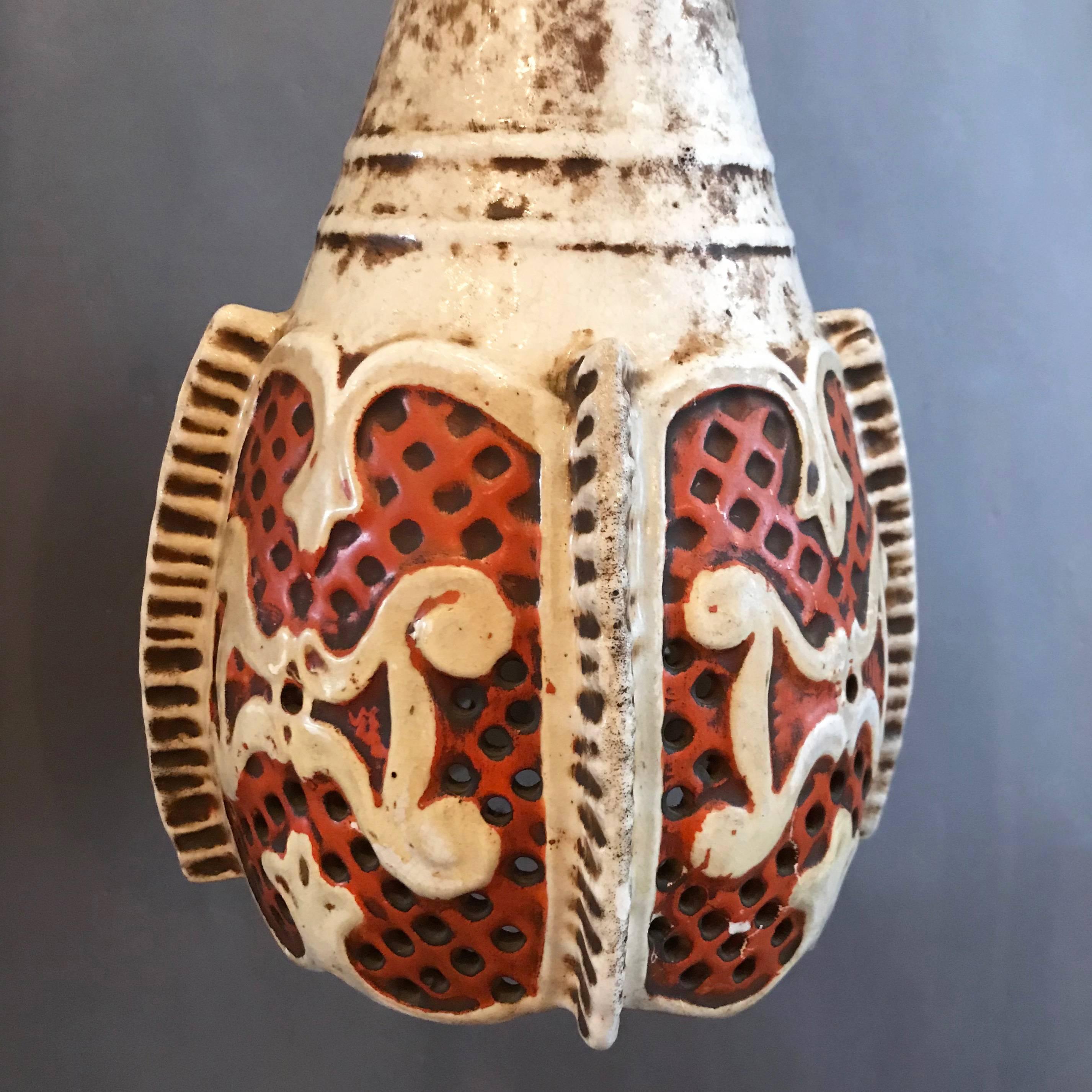 Midcentury Moorish Ceramic Pendant Light In Good Condition For Sale In Brooklyn, NY