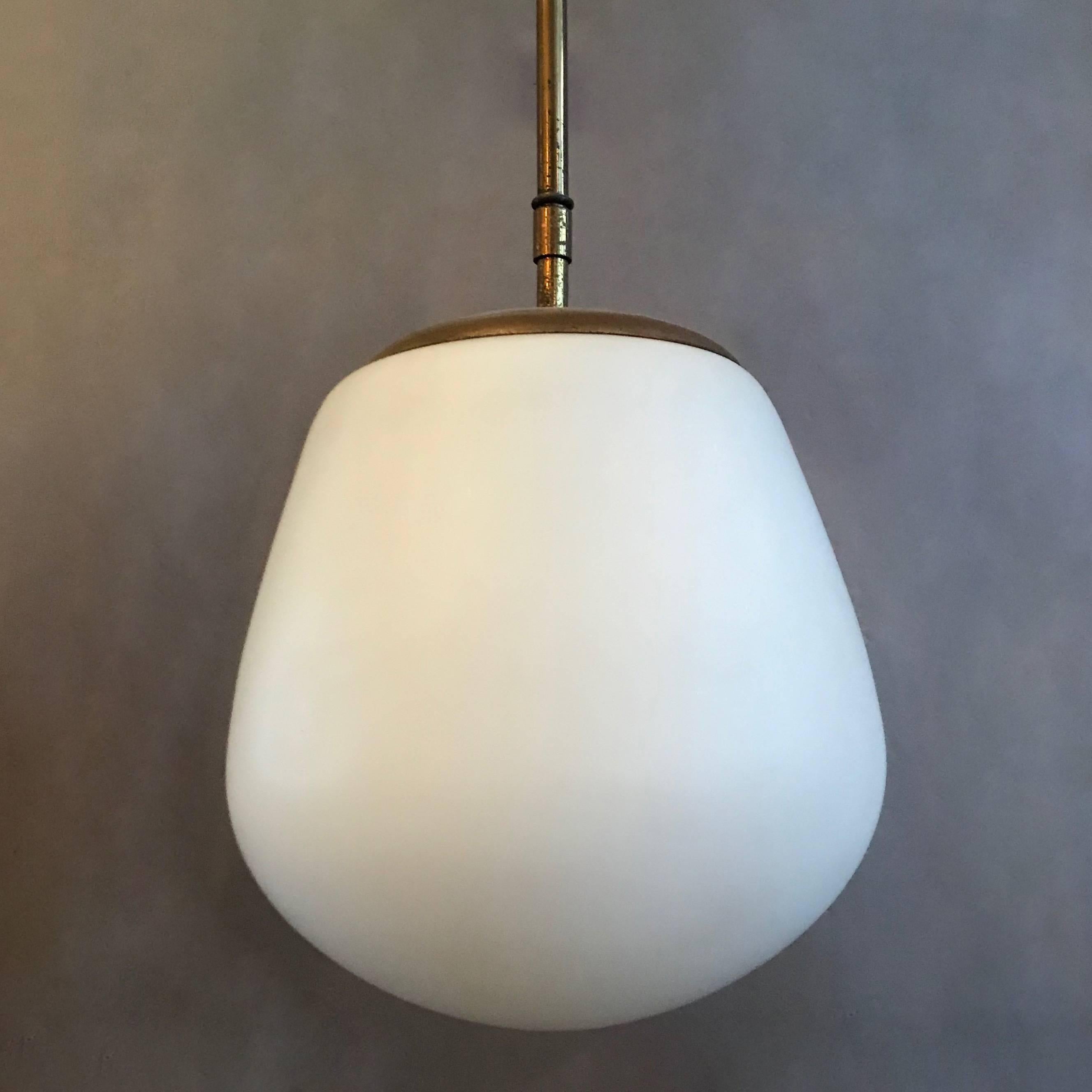 Mid-20th Century Danish Modern Frosted Glass on Brass Pole Pendant