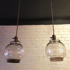 Pair of Open Clear Glass Globe Pendant Lights