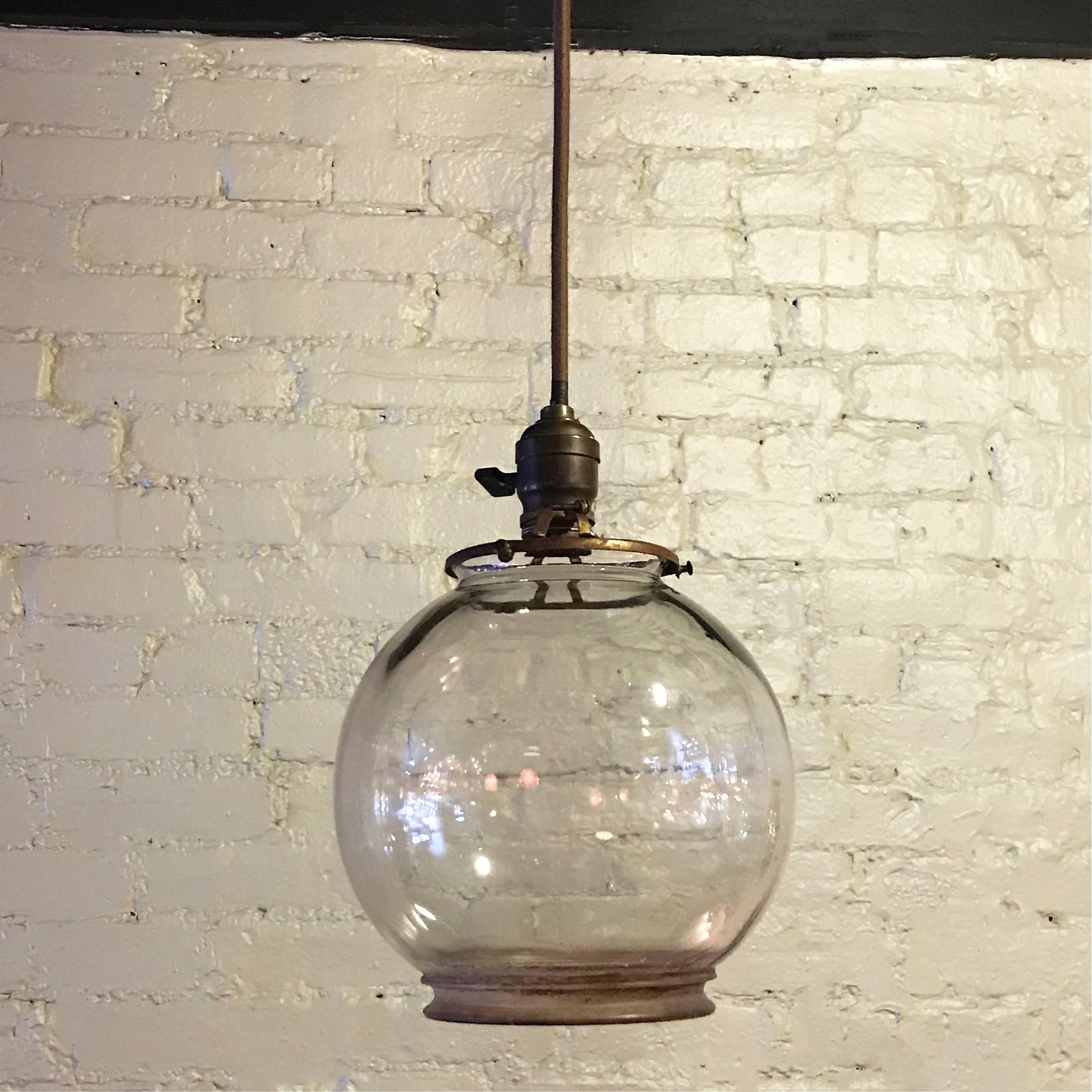 American Pair of Open Clear Glass Globe Pendant Lights