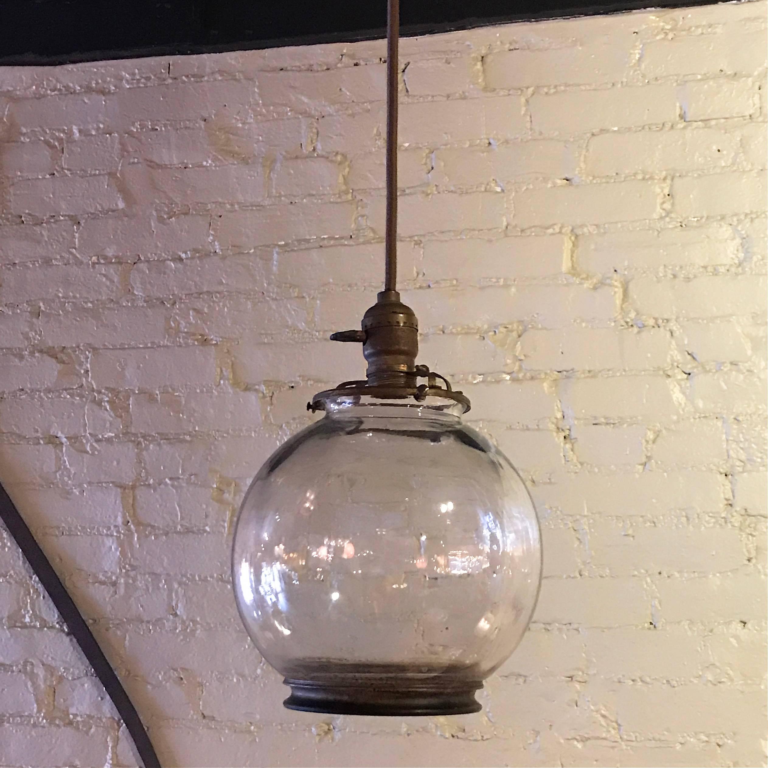 Industrial Pair of Open Clear Glass Globe Pendant Lights