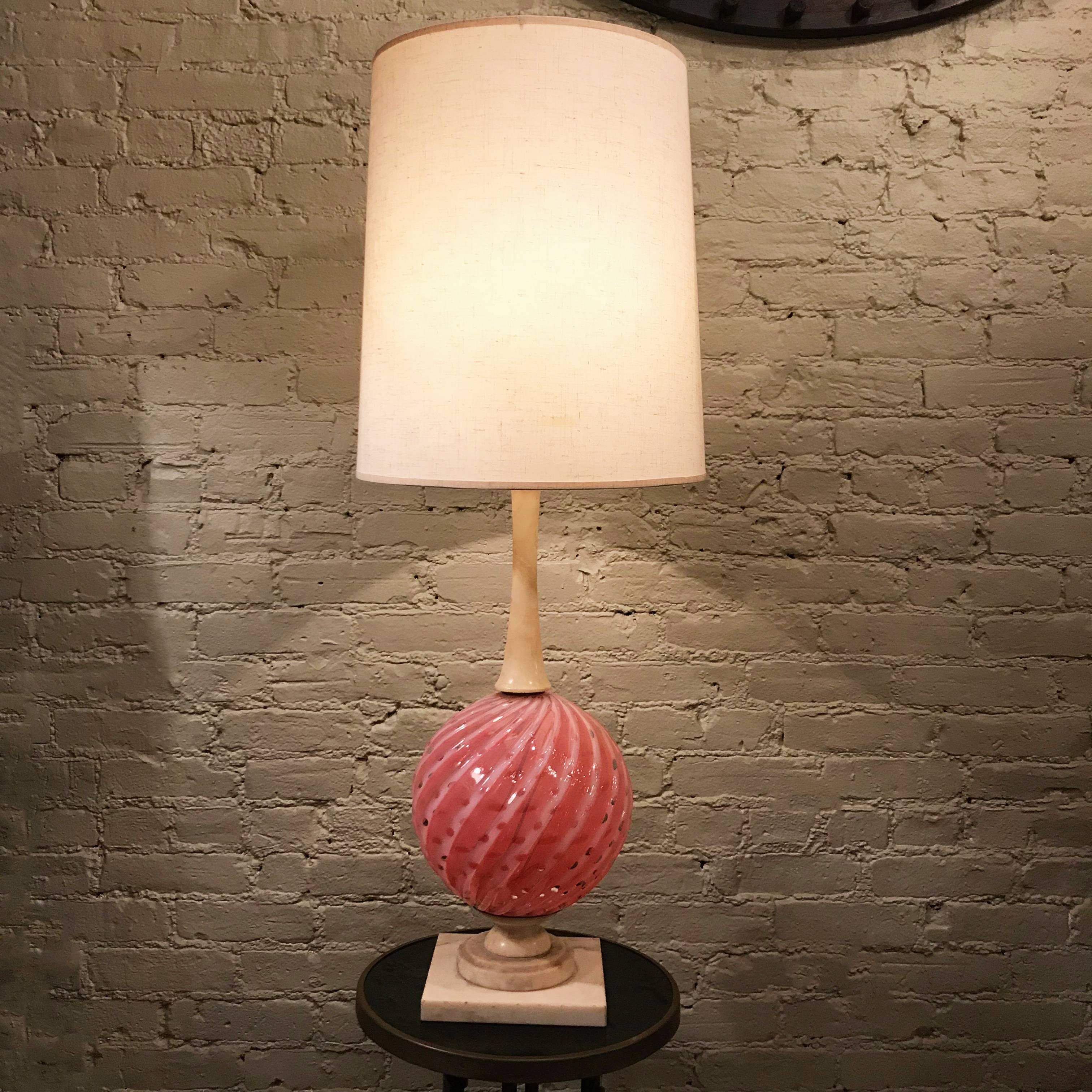 20th Century Italian Hollywood Regency Pink Murano Glass and Marble Table Lamp