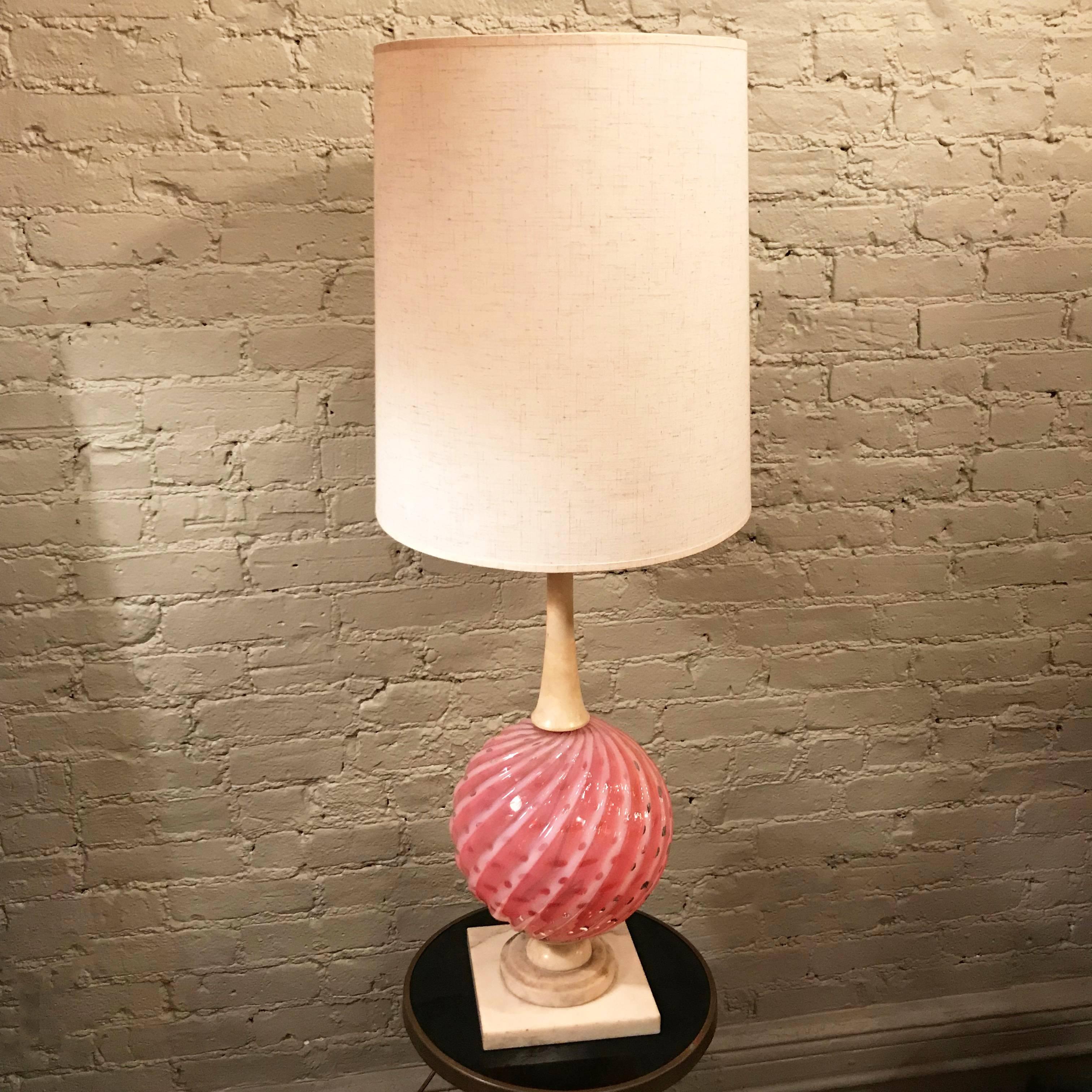Italian Hollywood Regency Pink Murano Glass and Marble Table Lamp 3