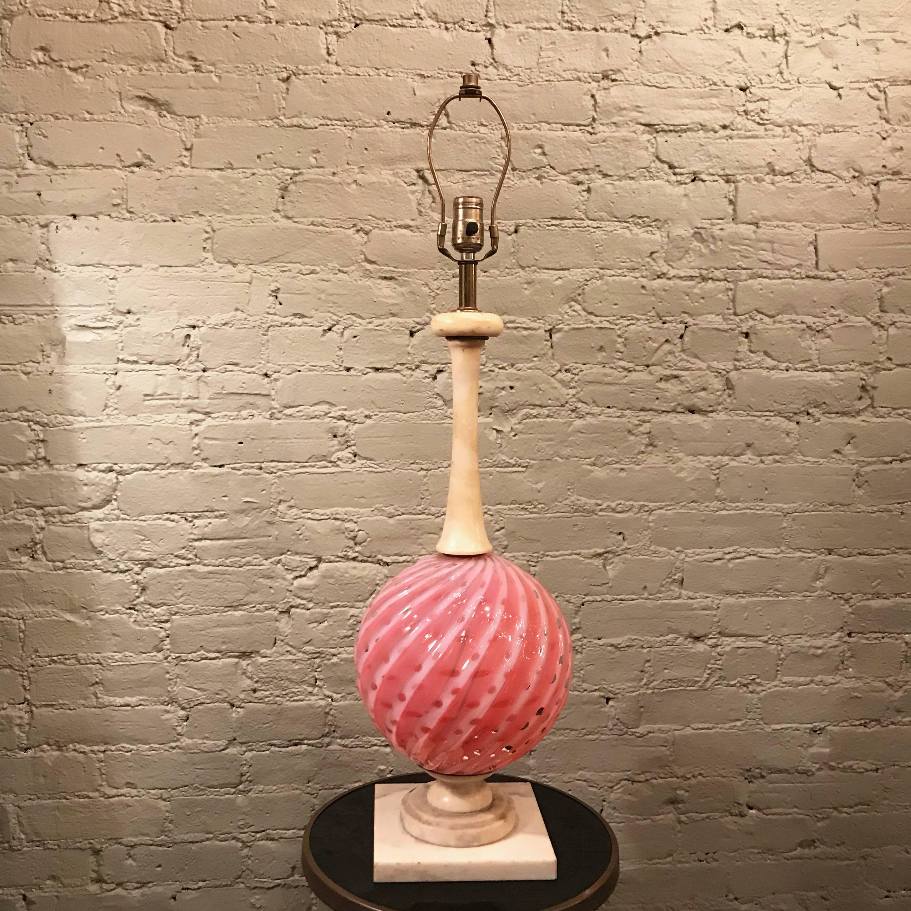 Italian Hollywood Regency Pink Murano Glass and Marble Table Lamp 4