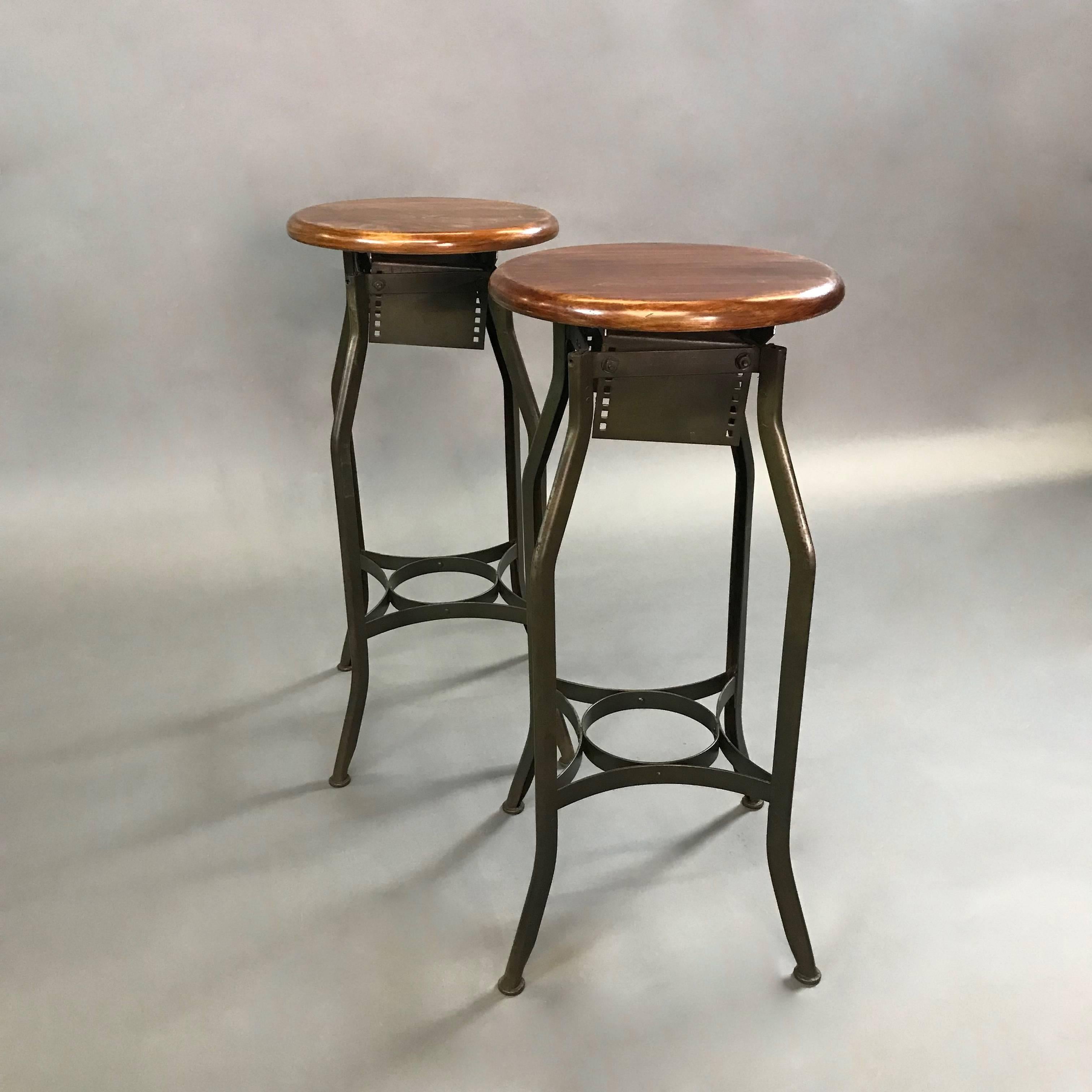American Pair of Industrial Height Adjustable Toledo Shop Stools For Sale