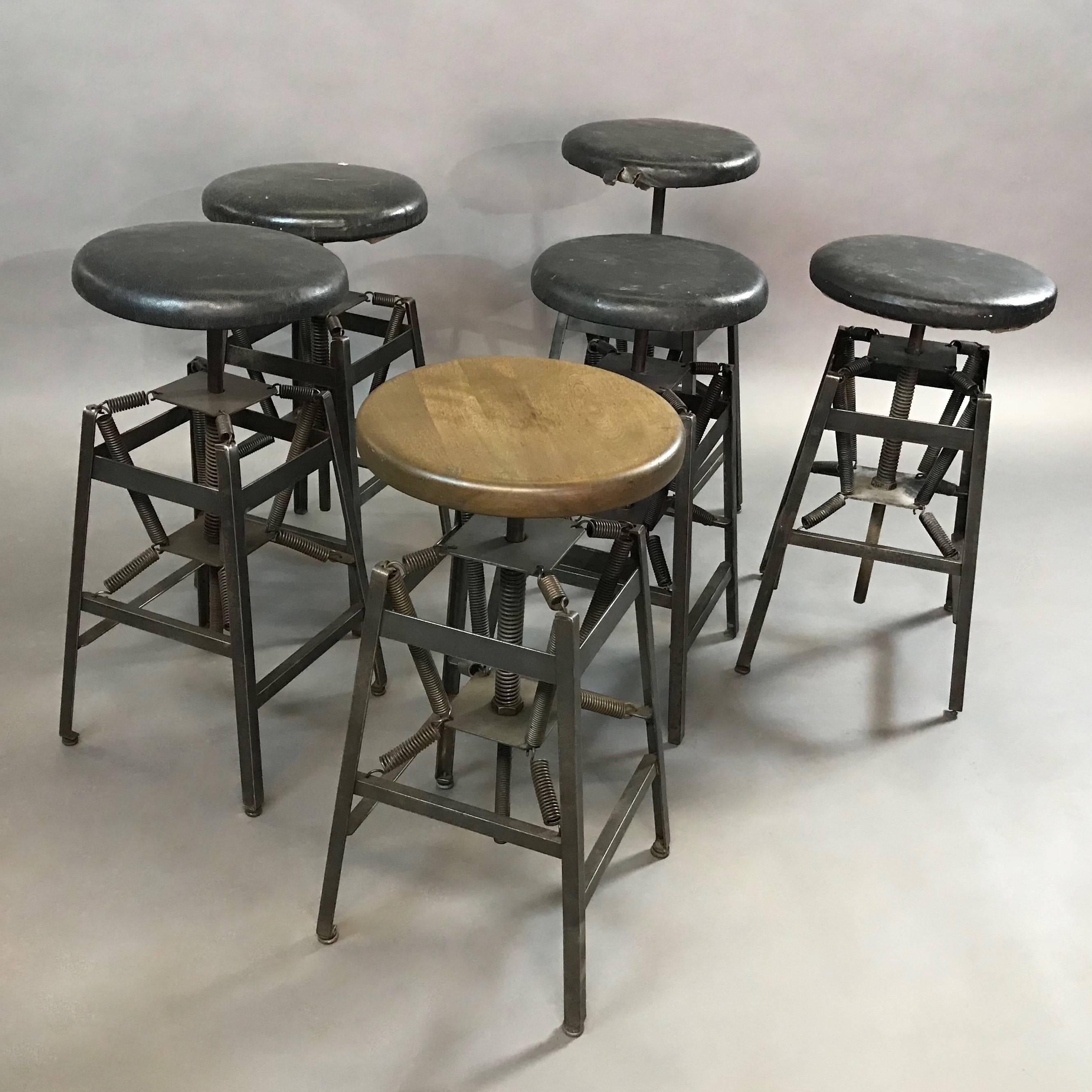 North American Industrial Adjustable Drafting Spring Stools by American Cabinet Co. For Sale