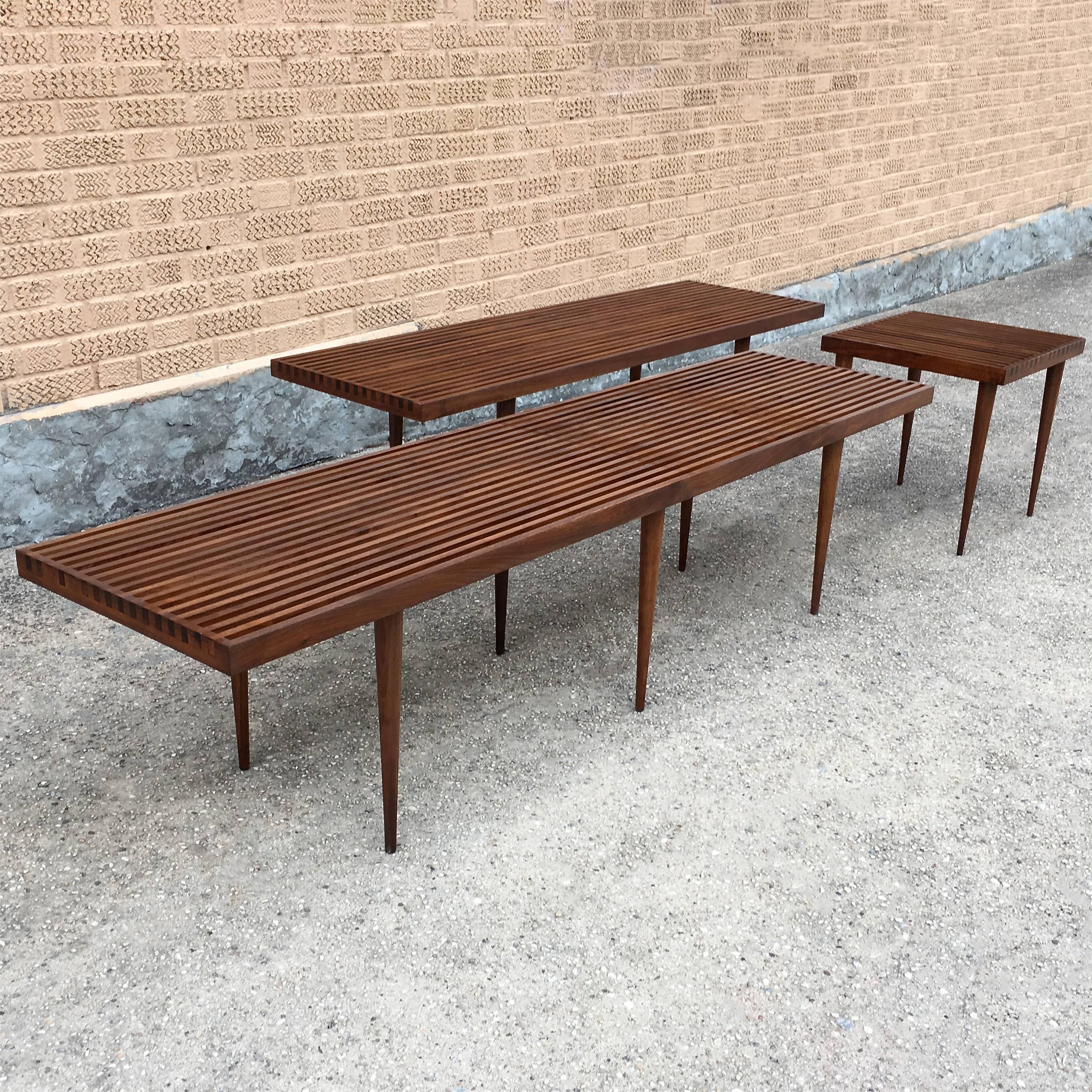 20th Century Mid-Century Modern Slat Walnut Coffee Table Bench by Mel Smilow