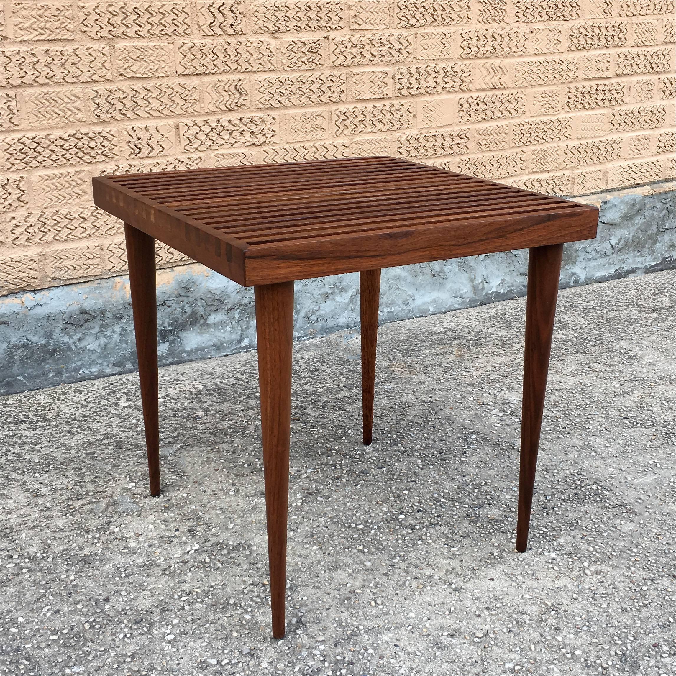 Mid-Century Modern Slat Walnut Side Table by Mel Smilow 3
