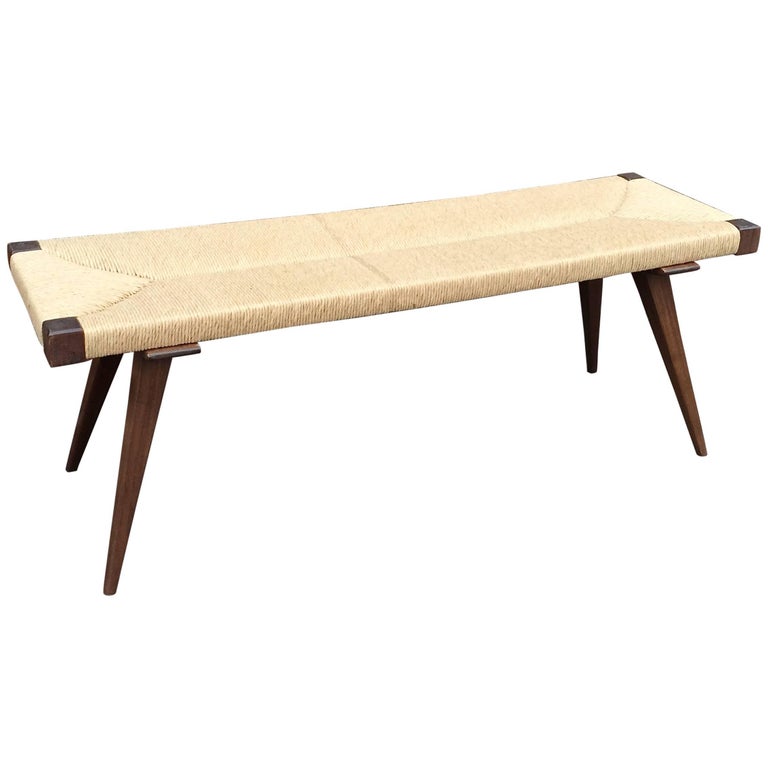 Custom Mid Century Modern Woven Rush Benches 3 Ft For Sale At 1stdibs