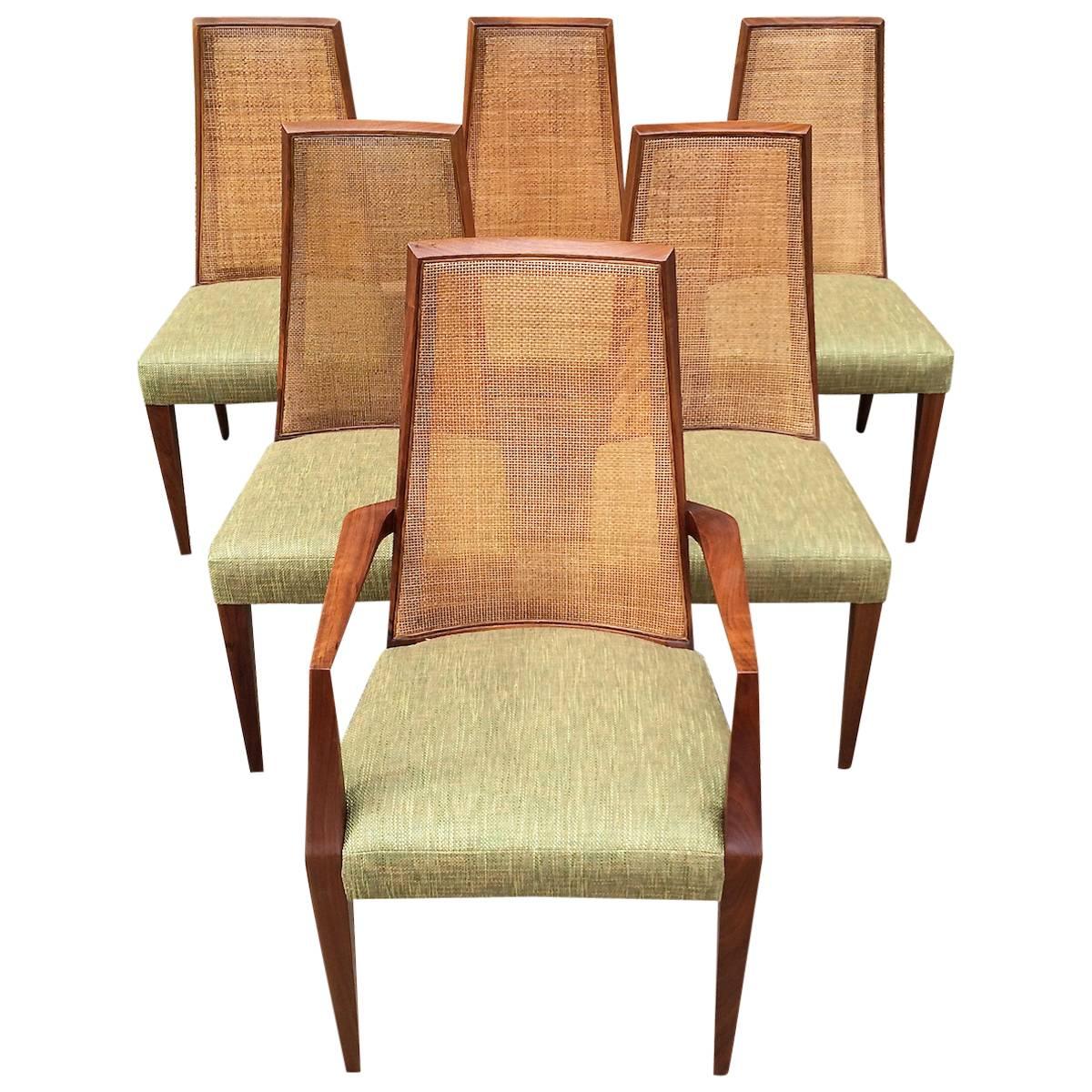 Mid-Century Modern Tall Cane Back Dining Chairs by Grosfeld House
