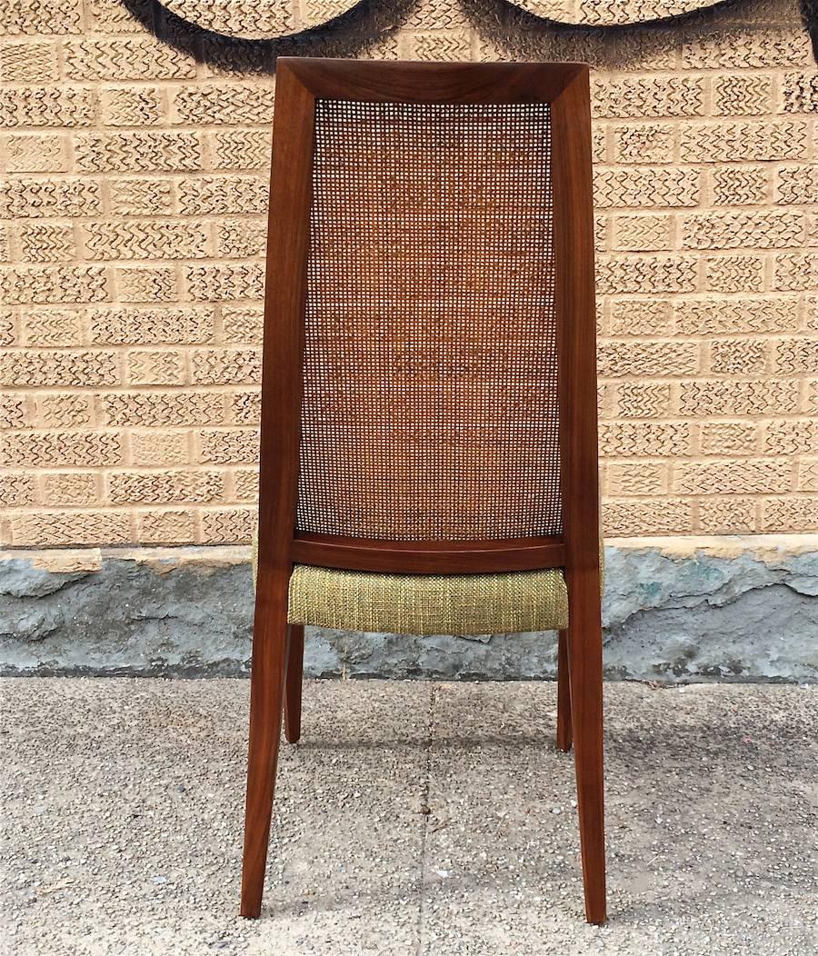 Linen Mid-Century Modern Tall Cane Back Dining Chairs by Grosfeld House