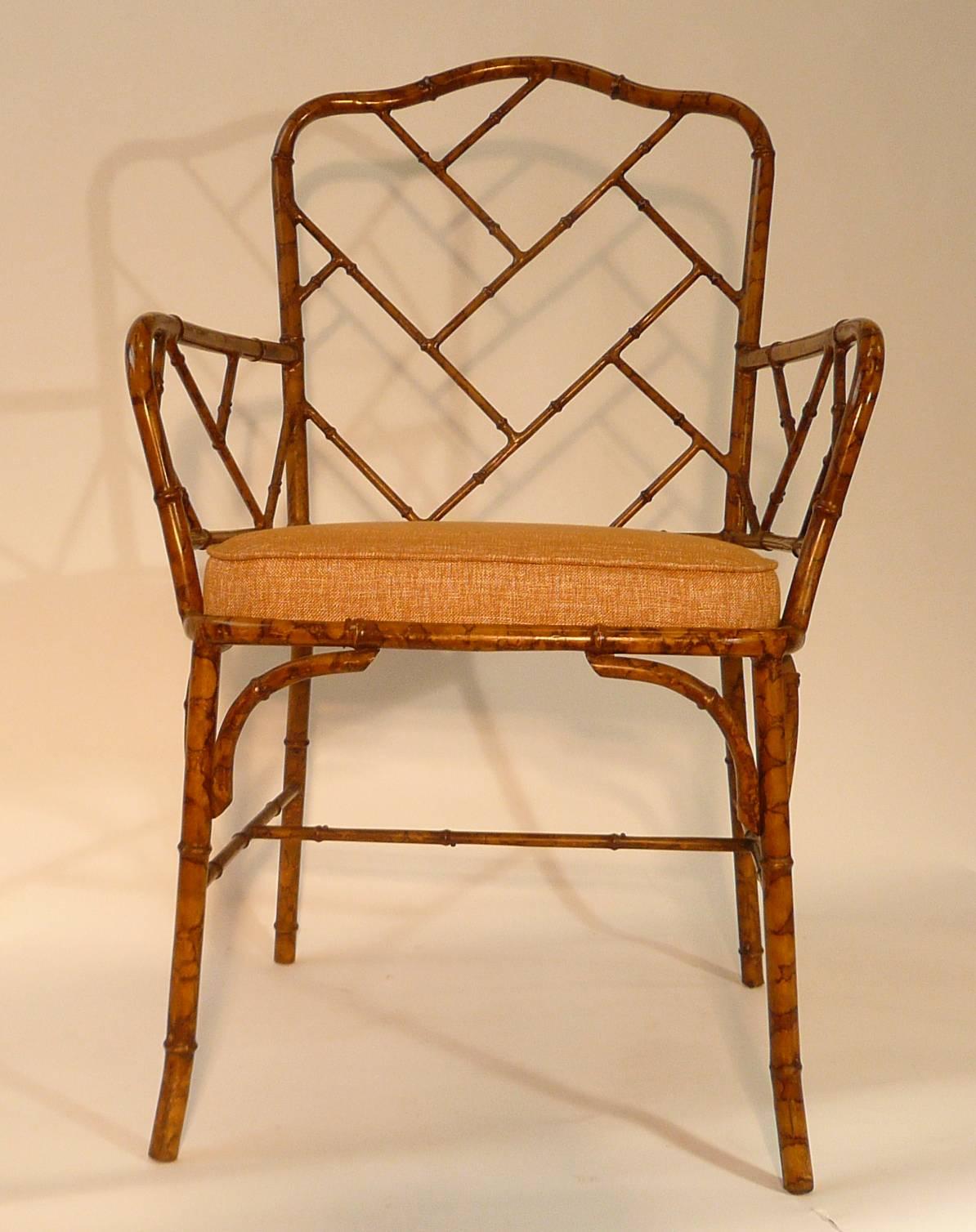 Hollywood Regency Chippendale Style Metal Bamboo Armchair