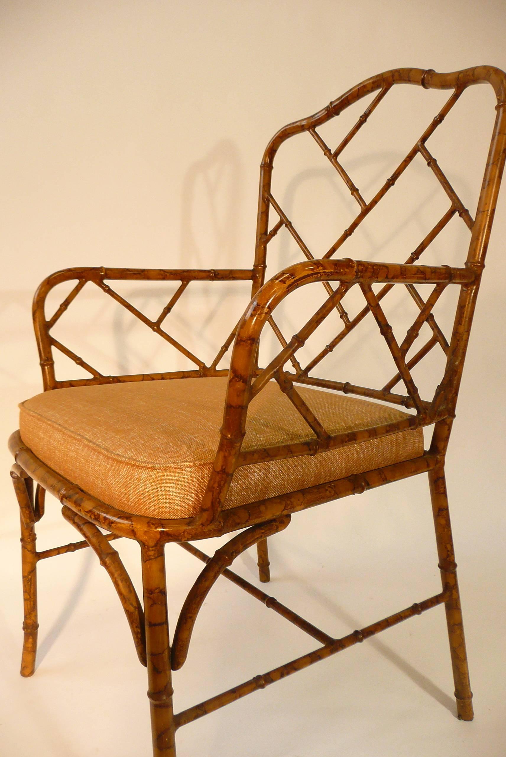 Painted Chippendale Style Metal Bamboo Armchair
