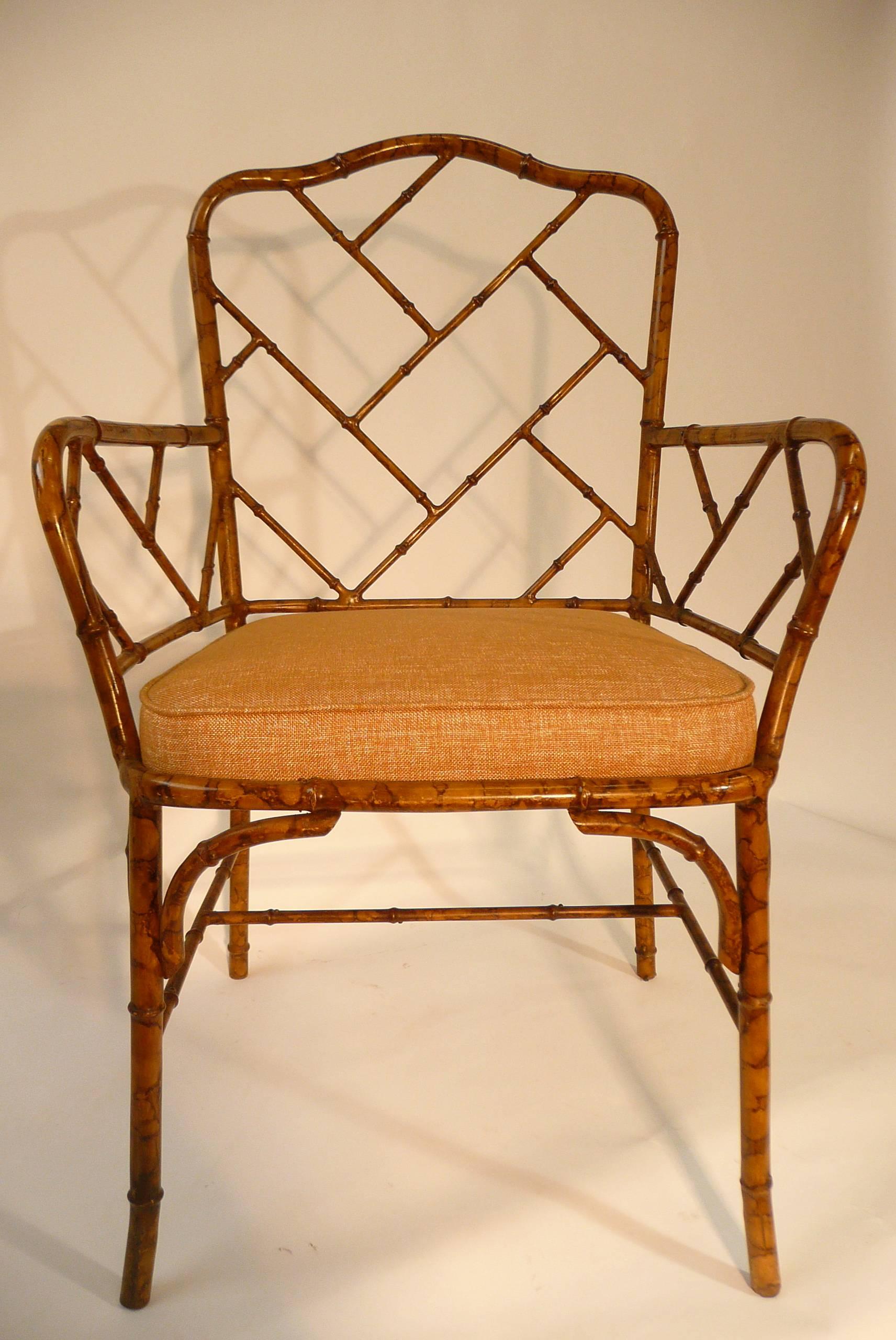 American Chippendale Style Metal Bamboo Armchair