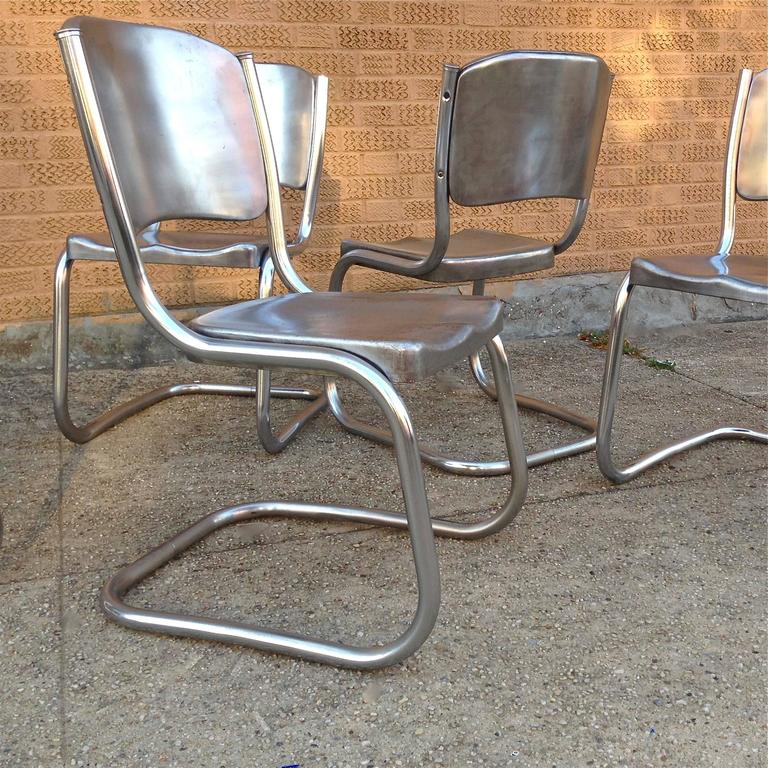 Set of Eight Tubular Brushed Steel Dining Chairs For Sale at 1stDibs