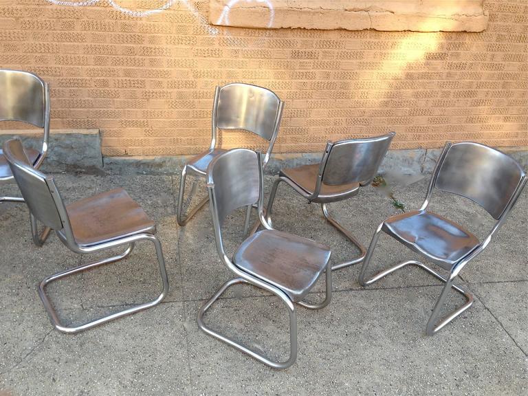 Set of Eight Tubular Brushed Steel Dining Chairs For Sale at 1stDibs