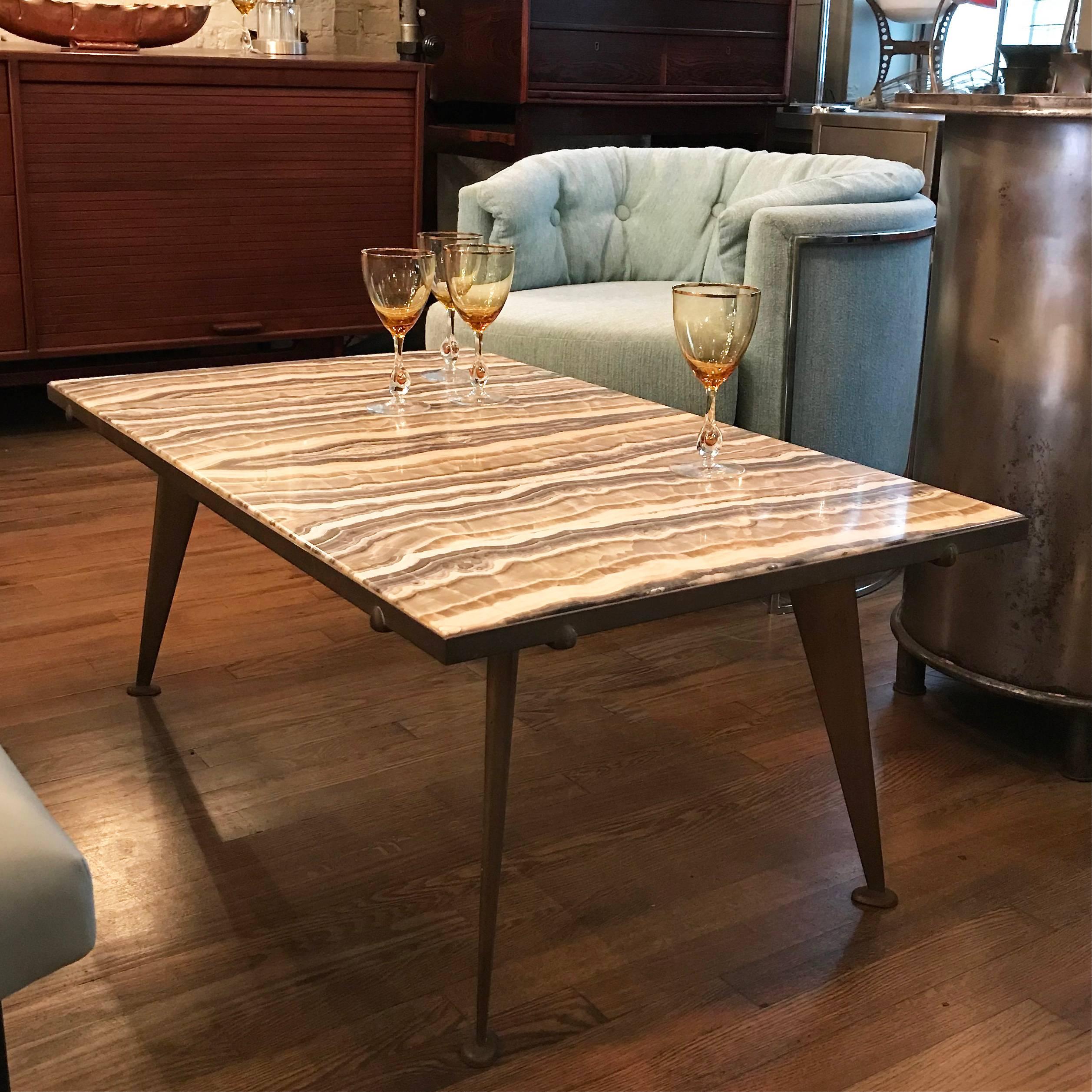 Mid-Century Modern Rare Richard Blow for Montici Quartz and Bronze Coffee Table For Sale