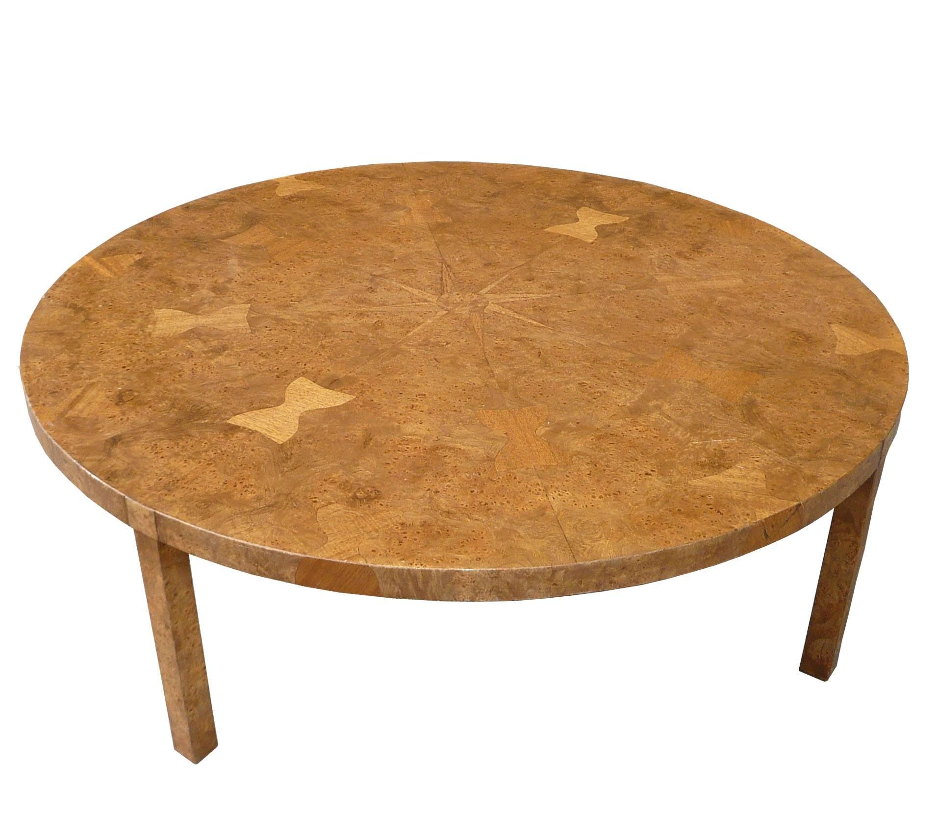 American Hollywood Regency Burl Wood Coffee Table