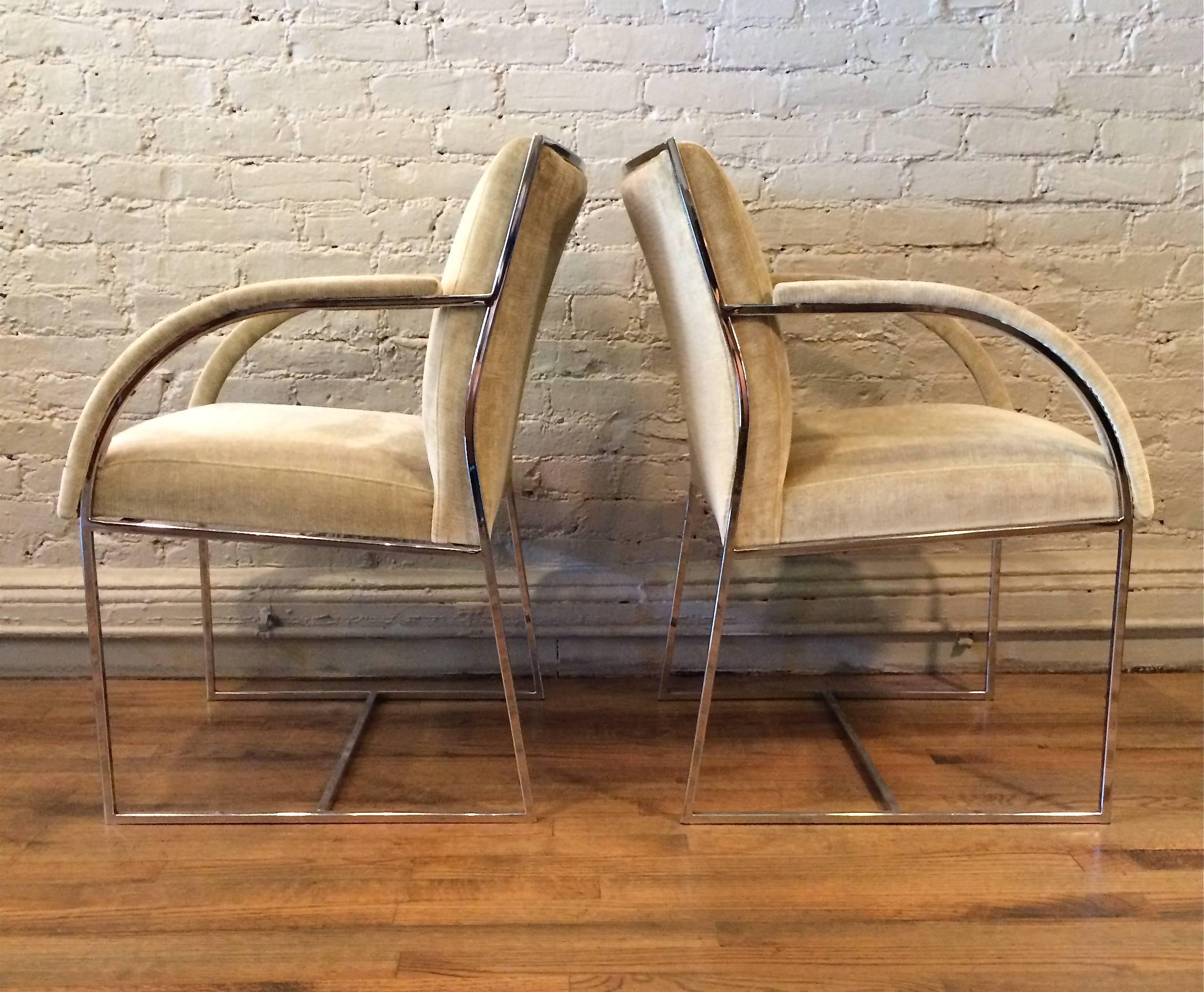 American Mid-Century Modern Chrome Armchairs in the Style of Milo Baughman