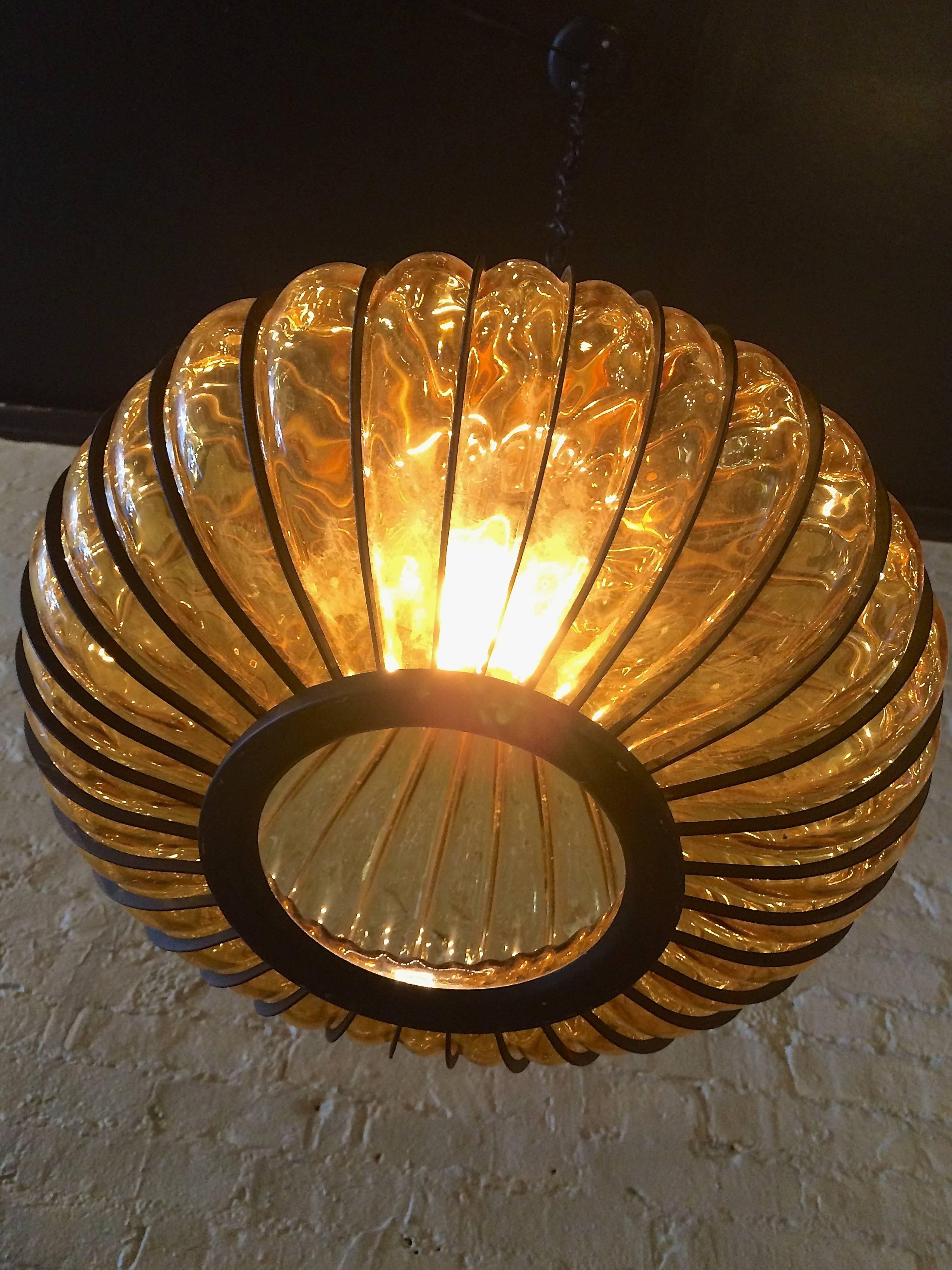 Blown Glass Hollywood Regency Amber Glass Pendant Light