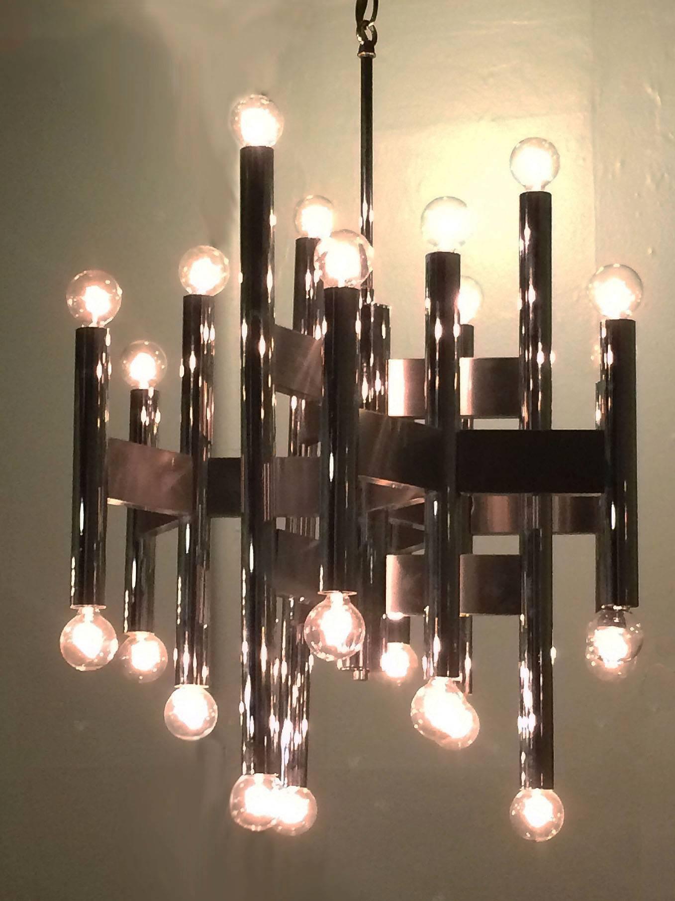 Italian Chrome Modernist Chandelier Attributed to Sciolari