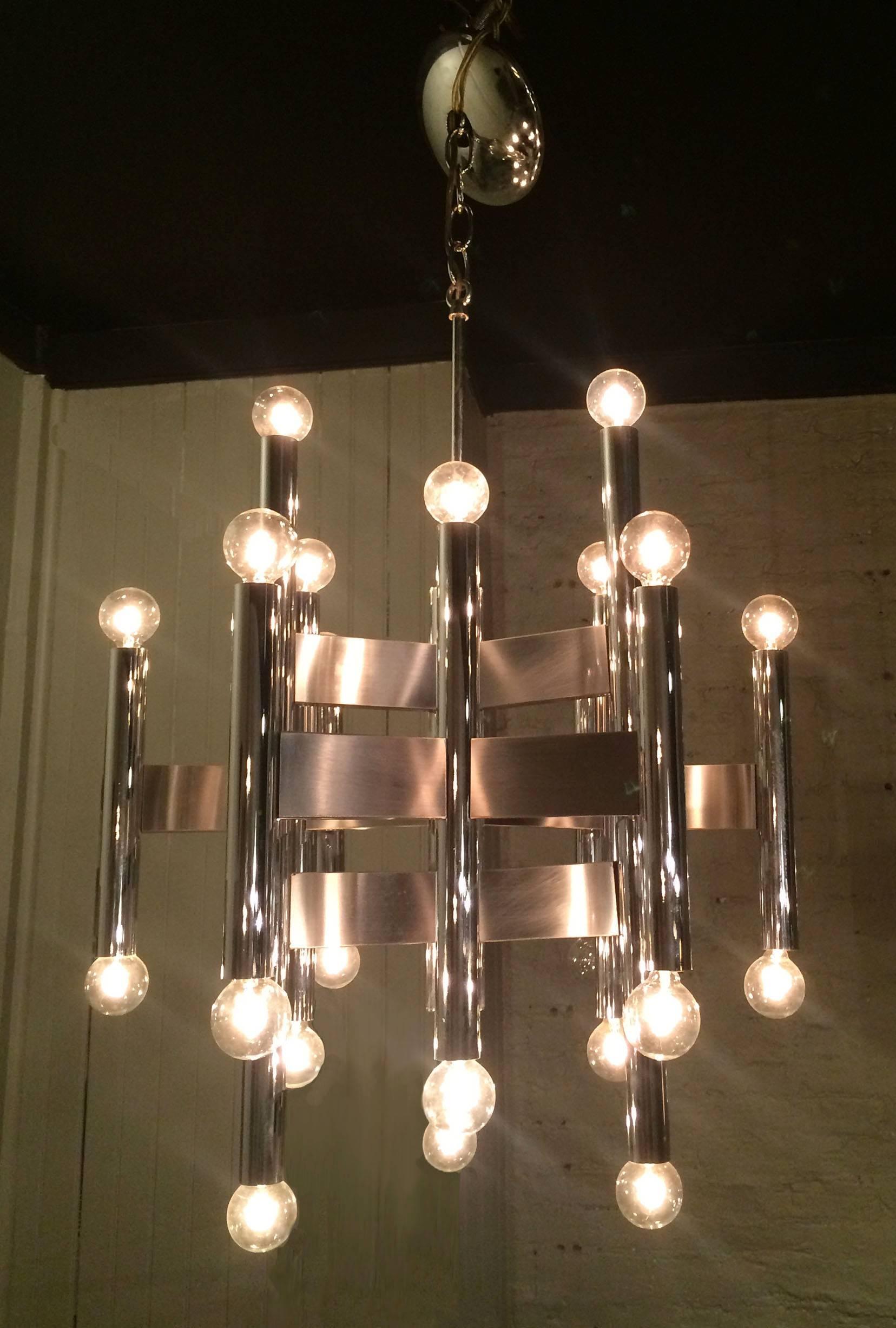 Mid-Century Modern Chrome Modernist Chandelier Attributed to Sciolari