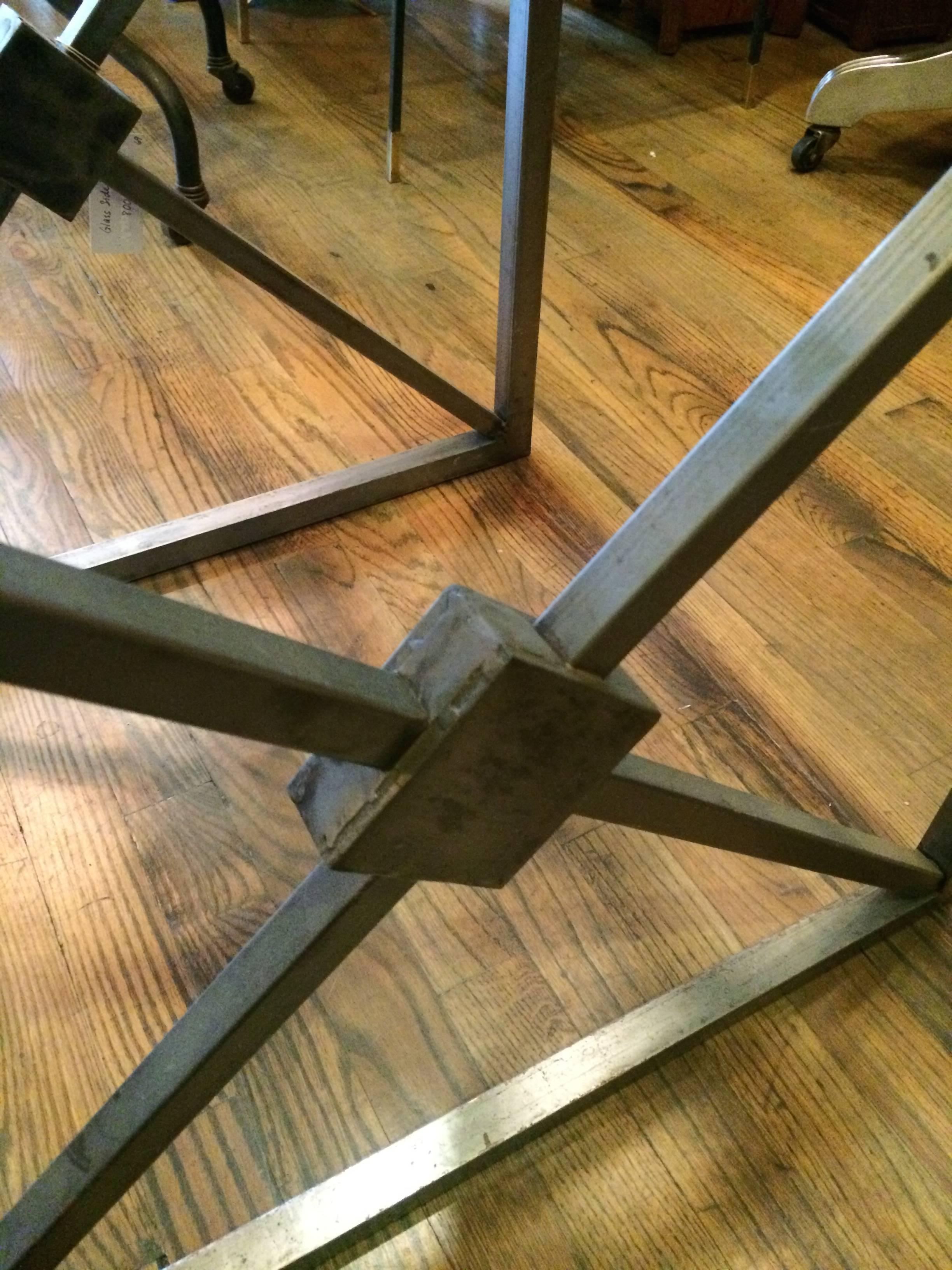 Brushed Steel and Glass Side Table In Good Condition In Brooklyn, NY