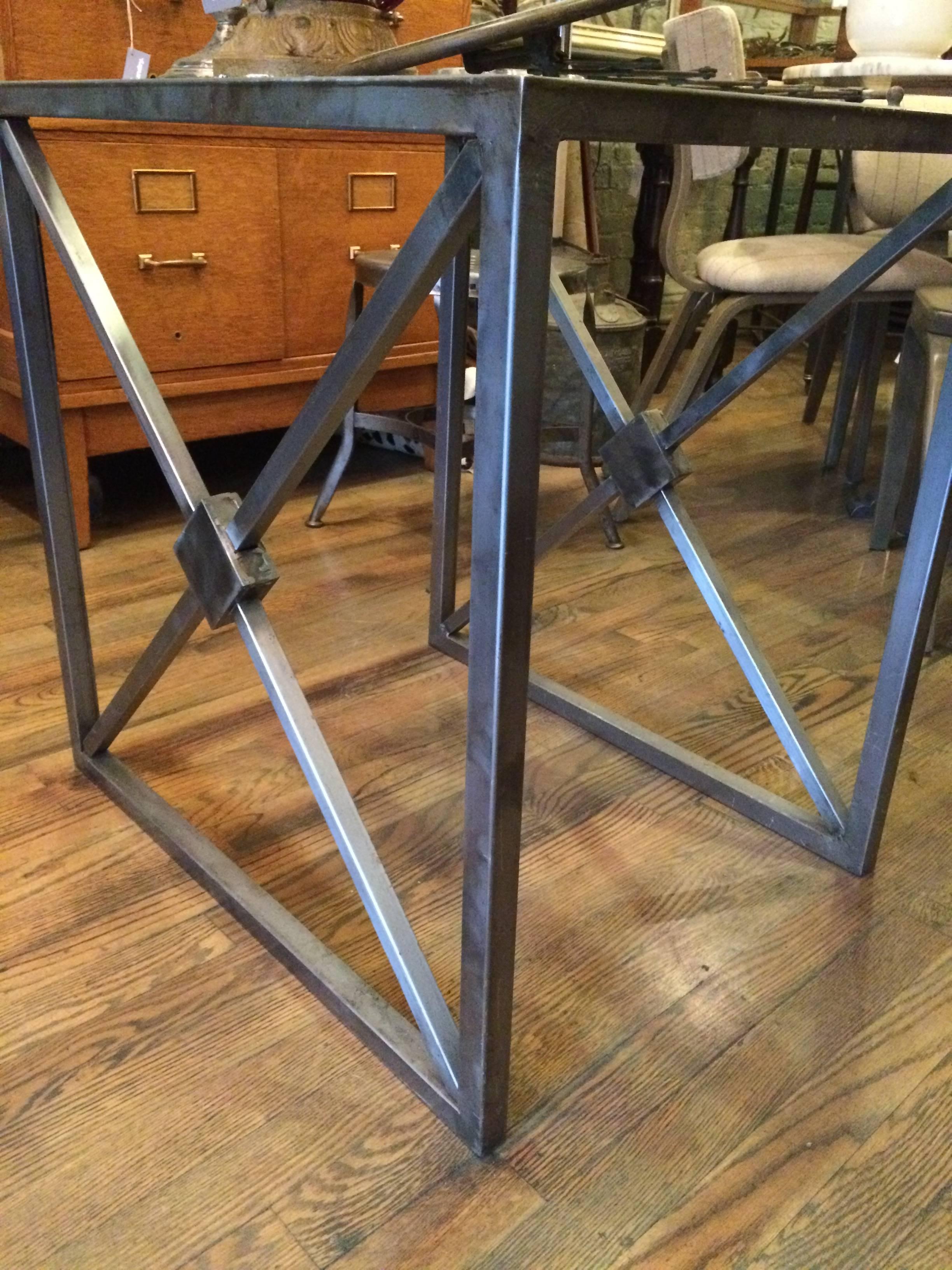 American Brushed Steel and Glass Side Table
