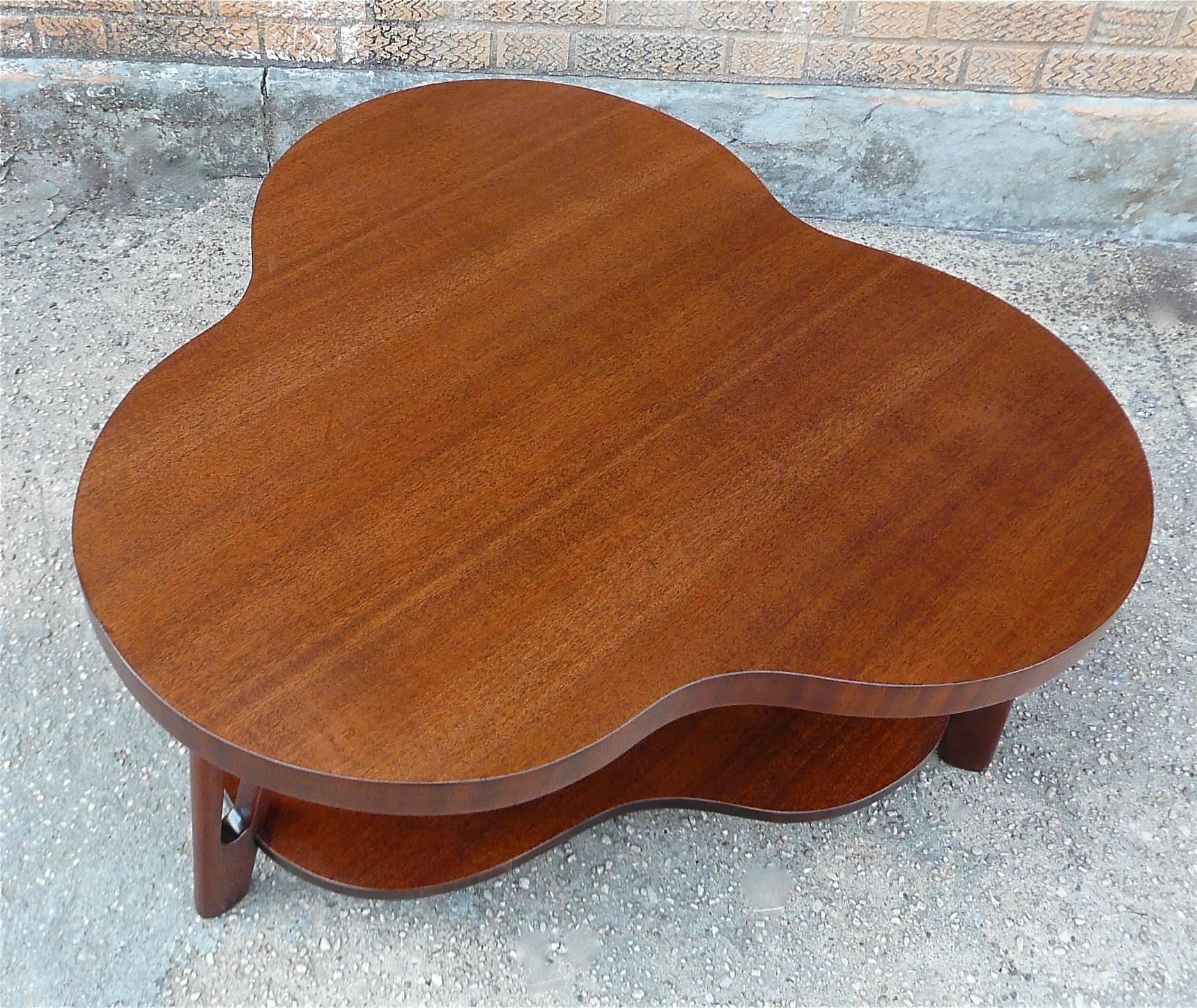 American Mid-Century Mahogany Clover Shape Coffee Table Attributed To Glibert Rohde