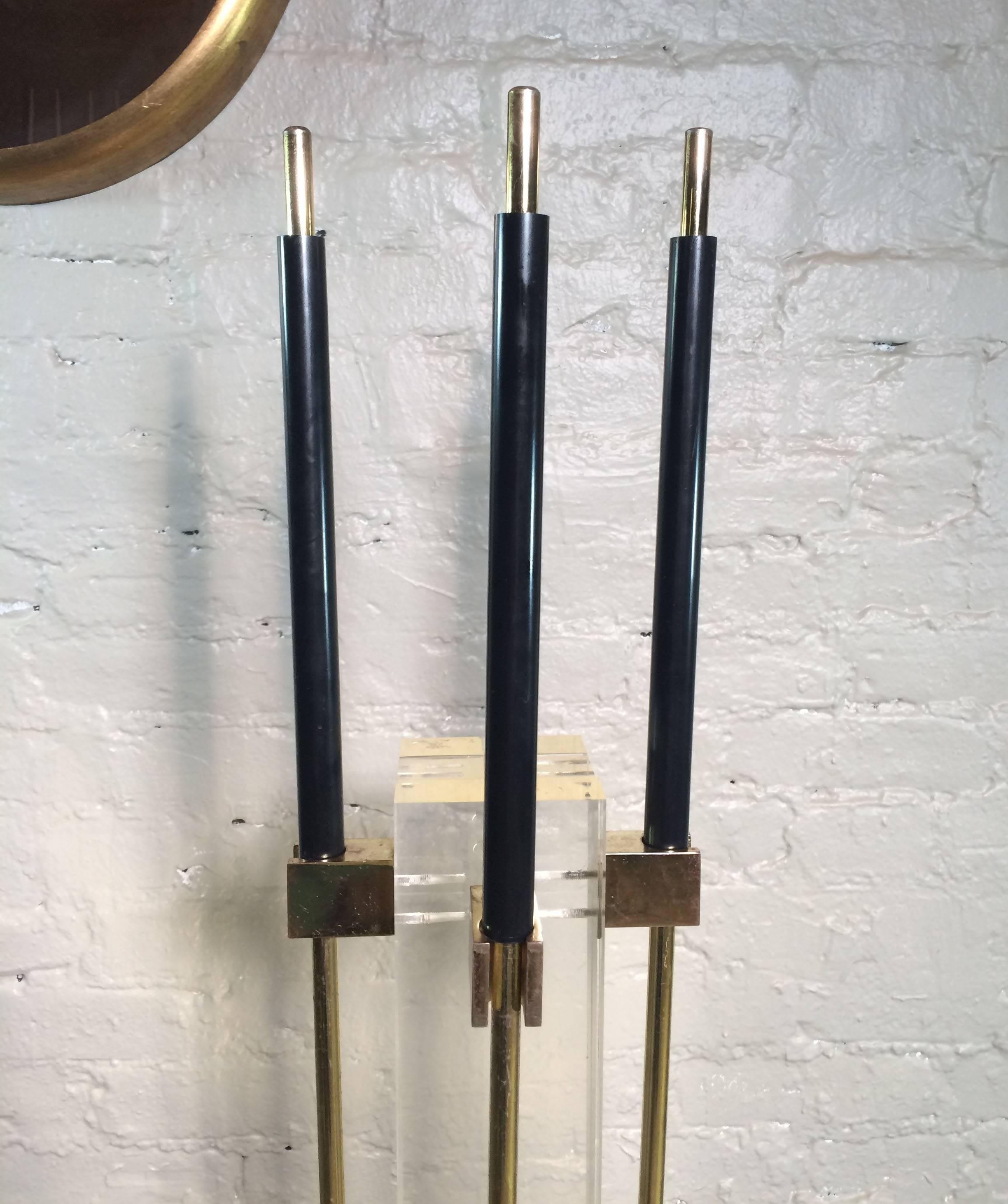 Late 20th Century Alessandro Albrizzi Lucite and Brass Fireplace Tools