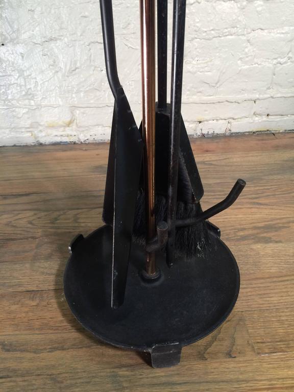 MidCentury Modern Copper Handle And Wrought Iron Fireplace Tools at