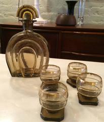 Art Deco Smoked Glass Decanter Set