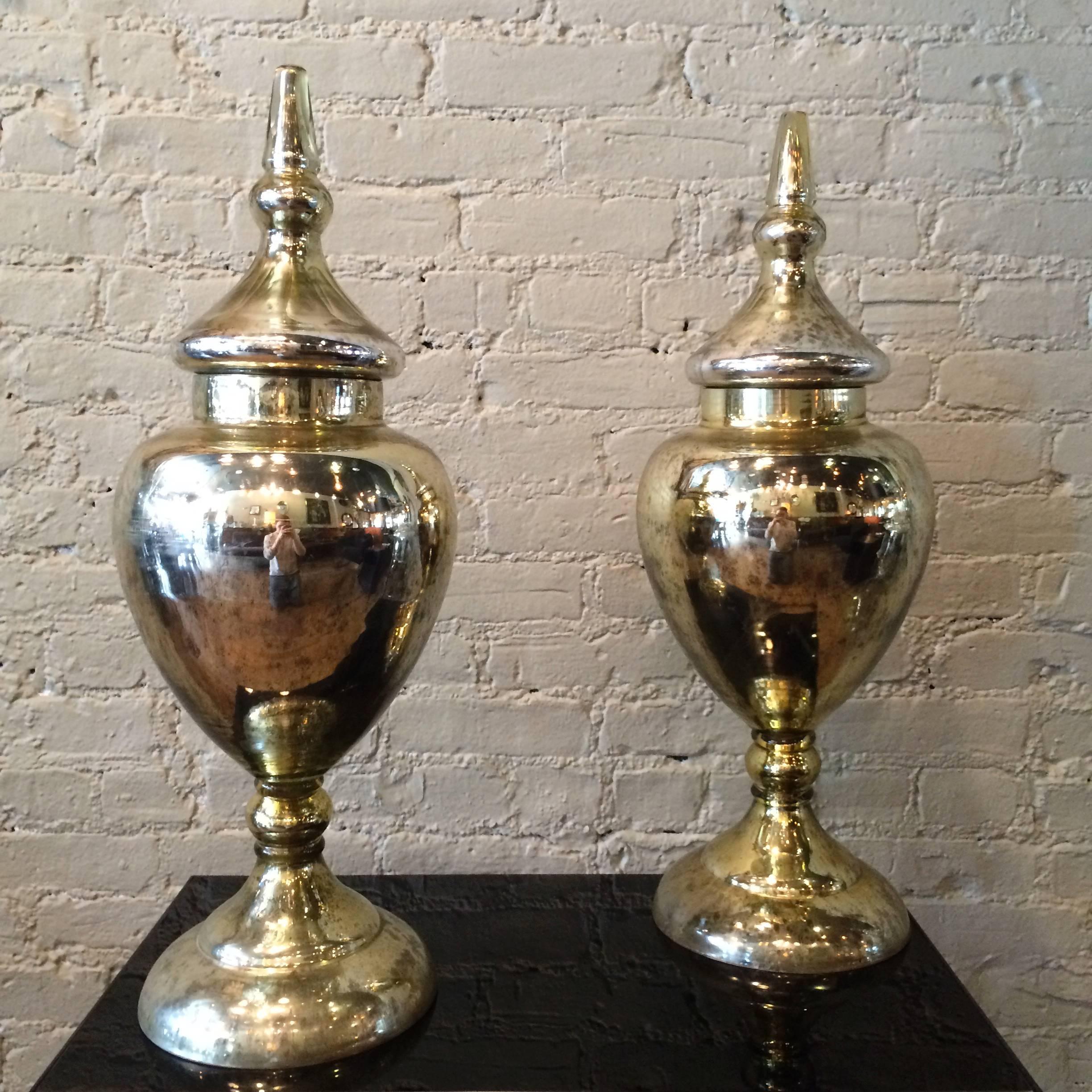 Mid-20th Century Pair of Mercury Glass Urns