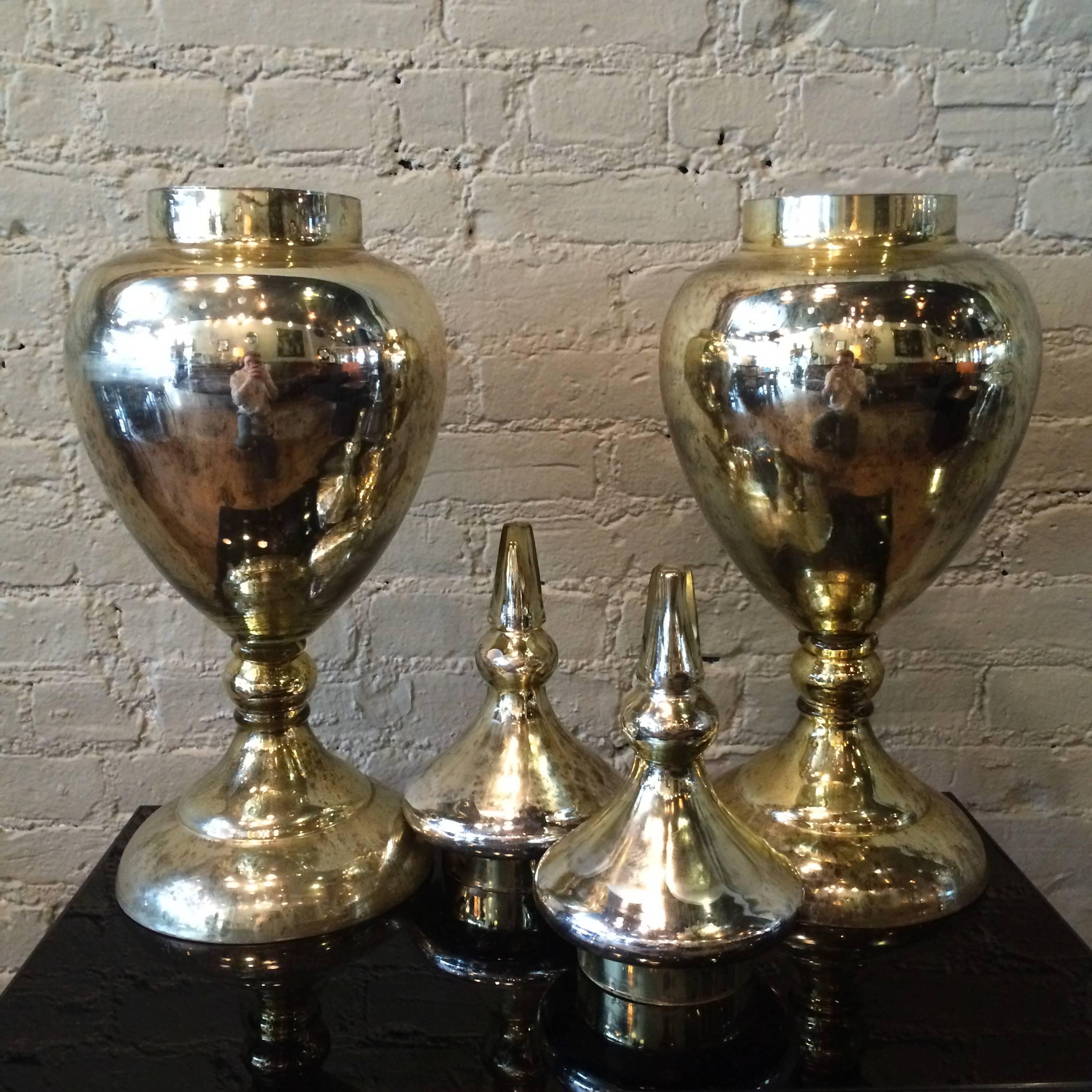 Pair of Mercury Glass Urns In Good Condition In Brooklyn, NY