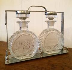 Hollywood Regency Acid Etched Crystal Liquor Tantalus Decanter Set