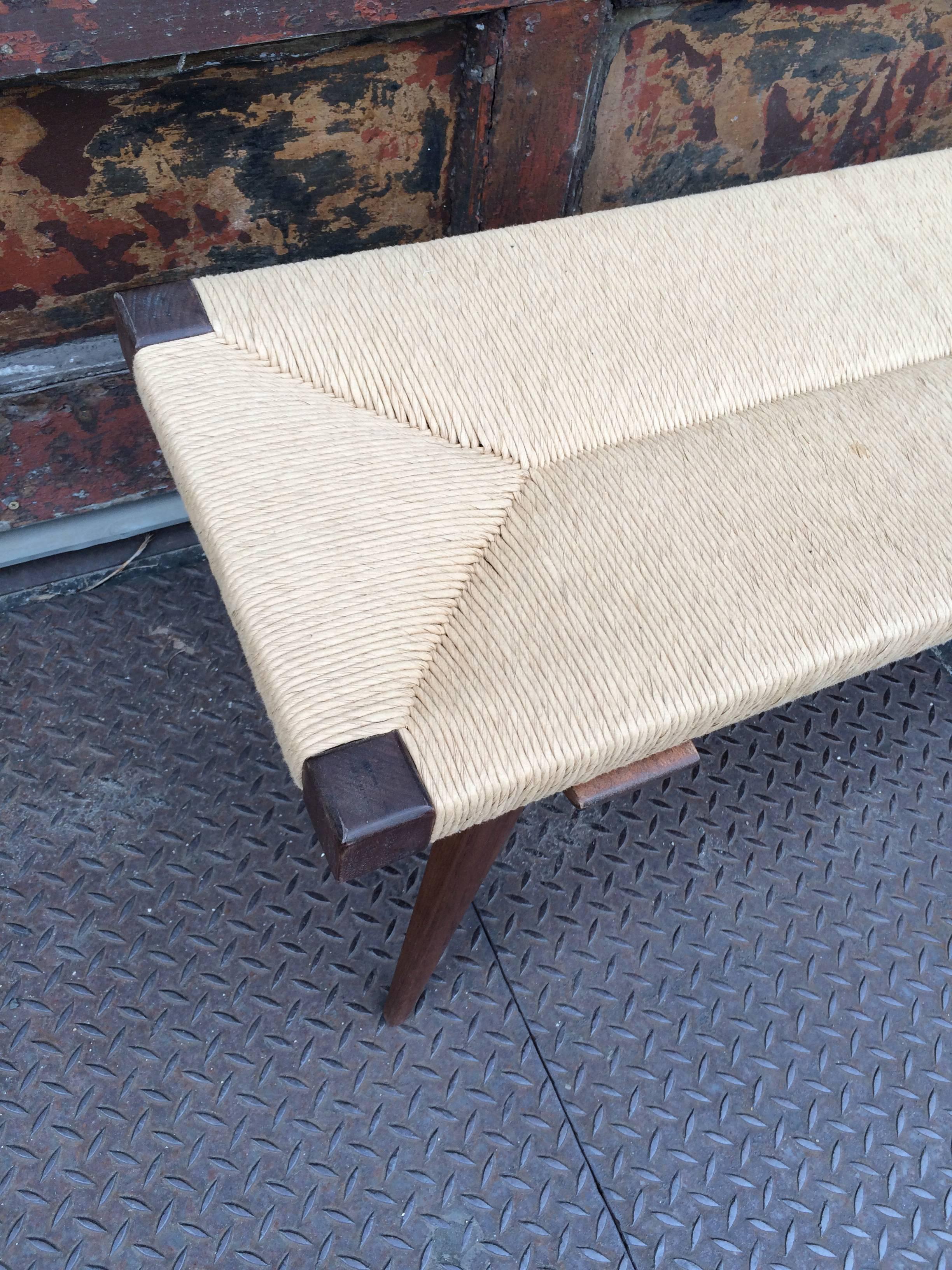 American Mid-Century Modern Woven Rush Bench
