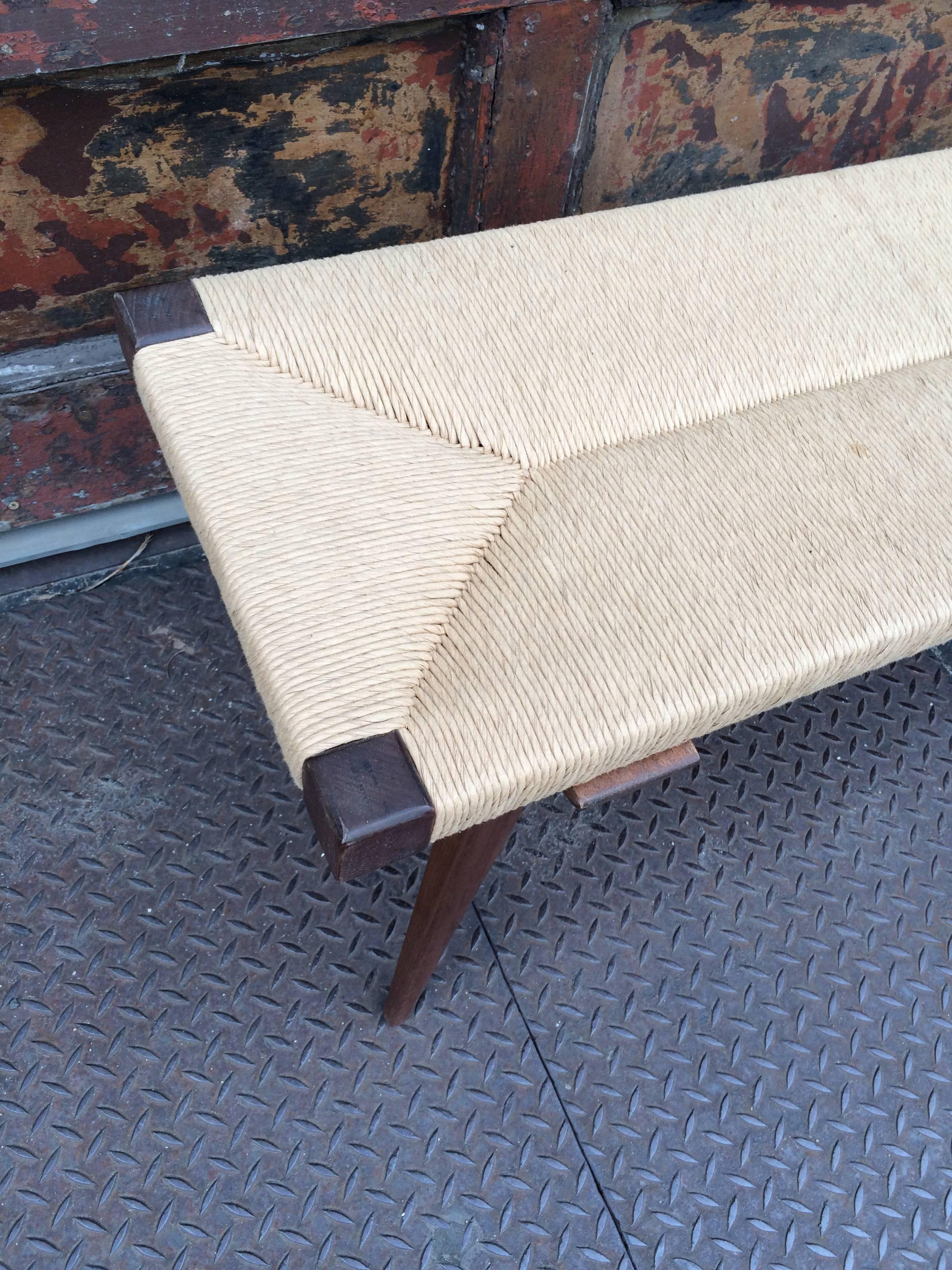 American Mid-Century Modern Woven Rush Bench