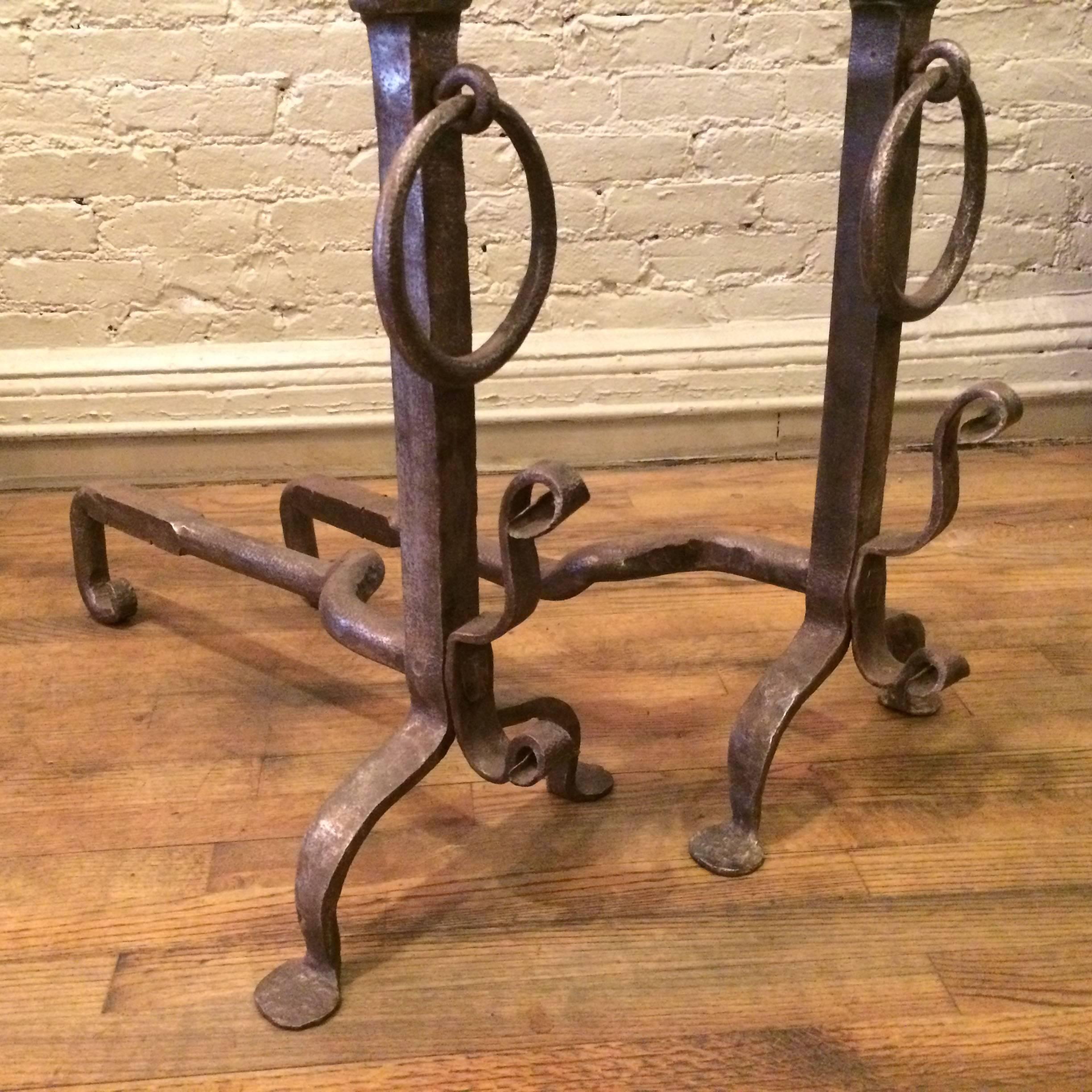 Pair of Gothic Wrought Iron Andirons in the Style of Samuel Yellin 2