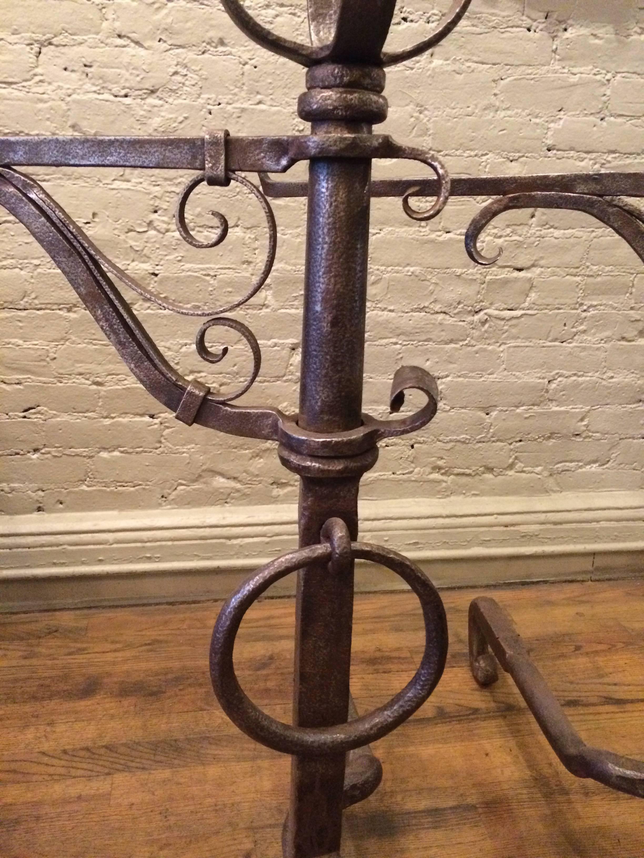 Pair of Gothic Wrought Iron Andirons in the Style of Samuel Yellin 5