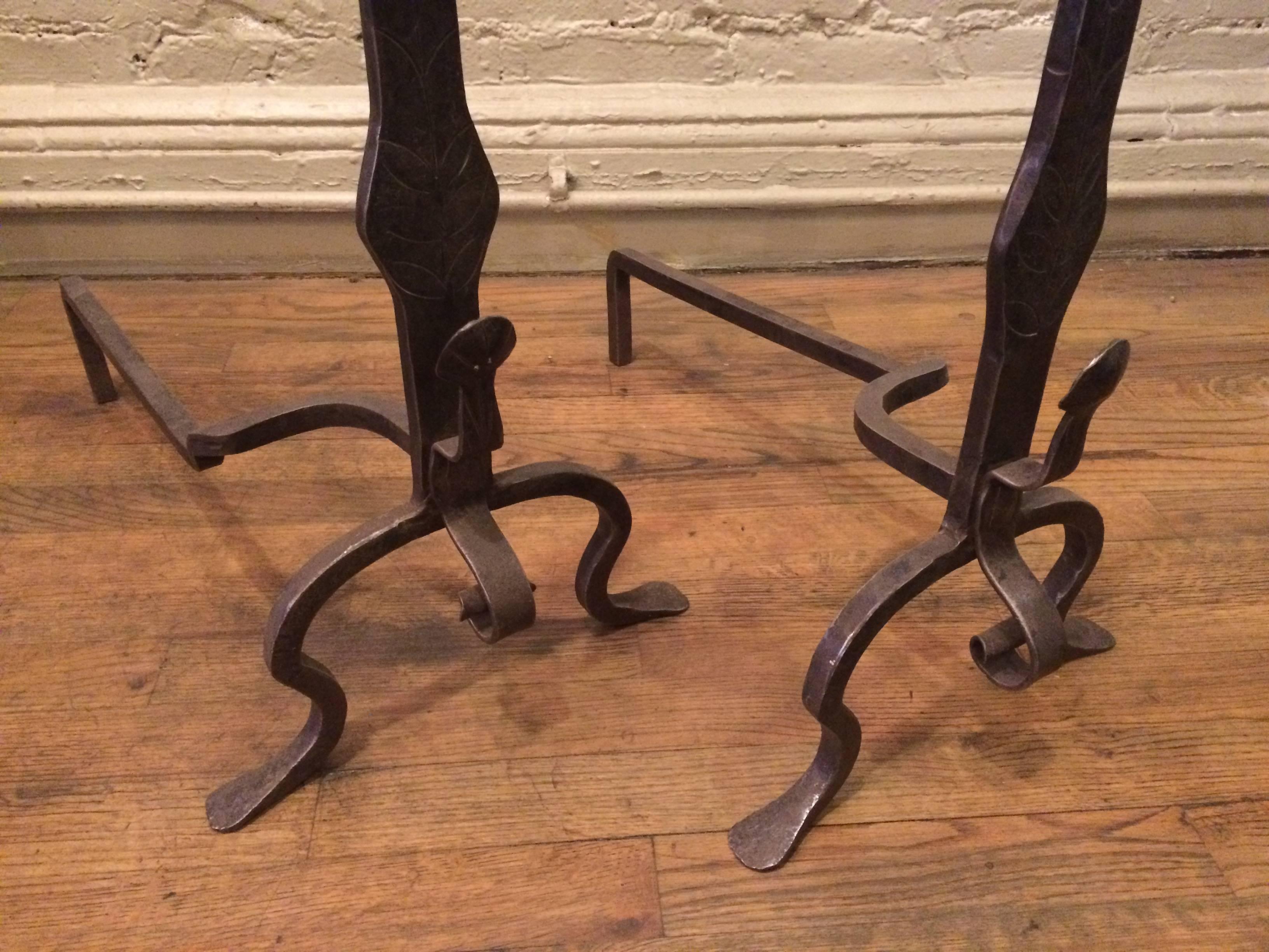 Late 19th Century Pair of Wrought Iron Victorian Andirons