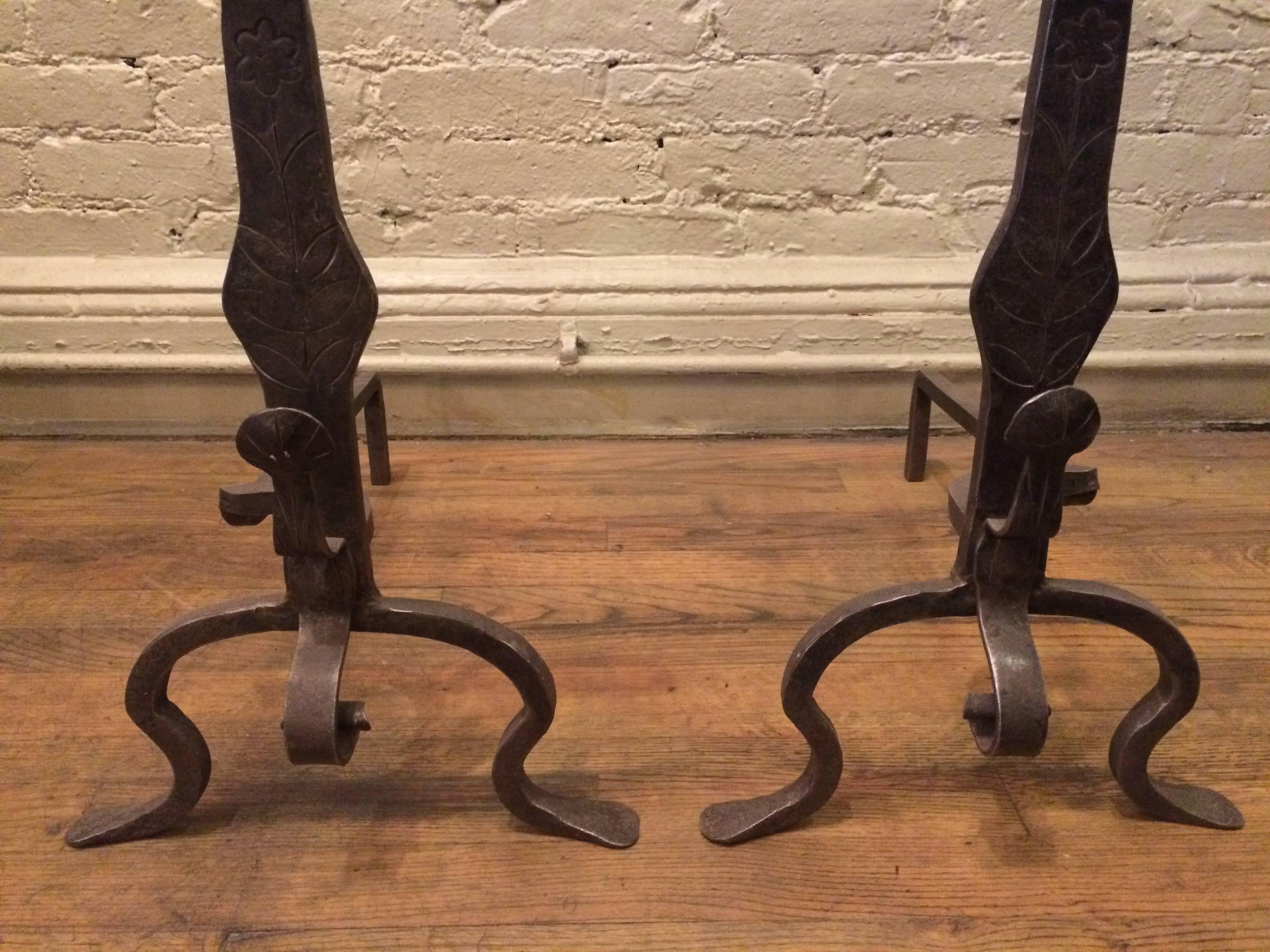 Pair of Wrought Iron Victorian Andirons 1