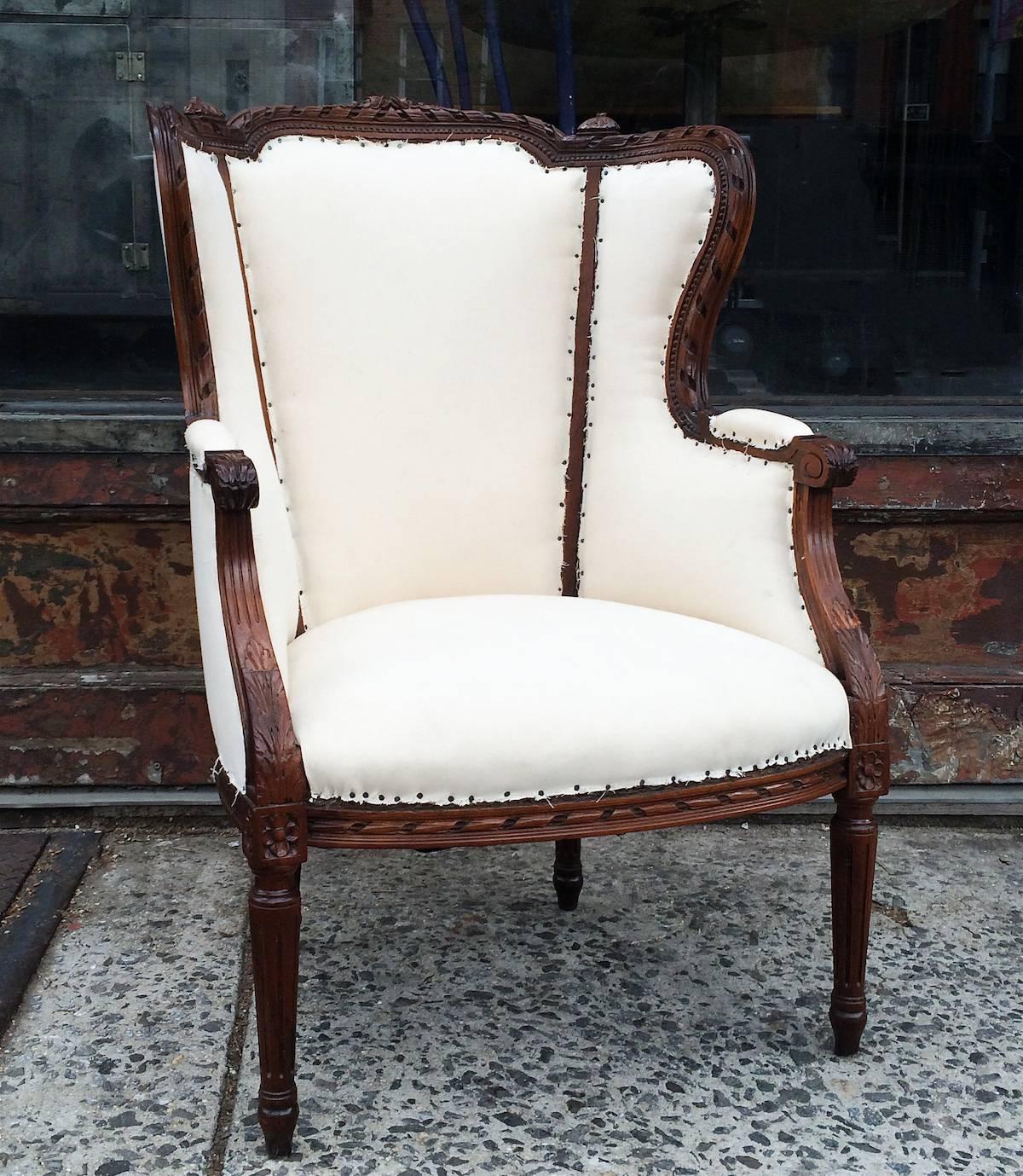 Carved Mahogany Wingback Armchair In Good Condition In Brooklyn, NY