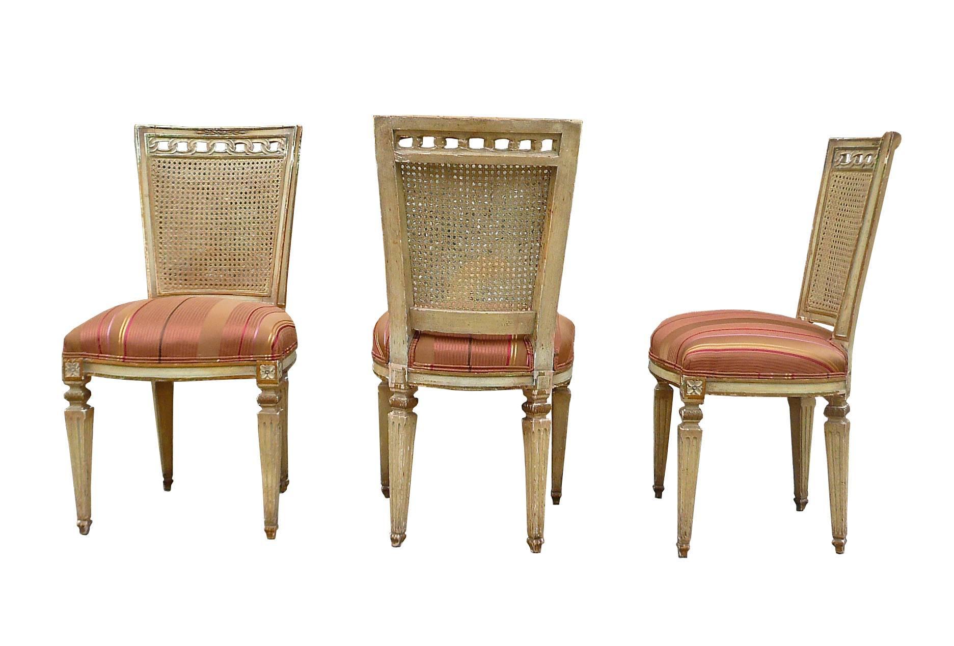 Caned Back Carved Mahogany Louis XVI Style Chairs In Good Condition For Sale In Brooklyn, NY