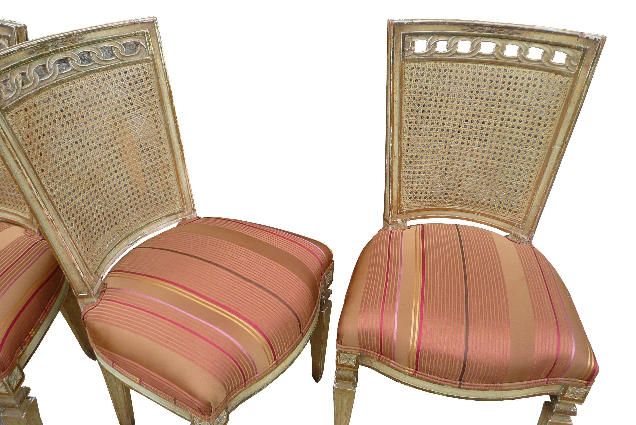 Caned Back Carved Mahogany Louis XVI Style Chairs For Sale 2